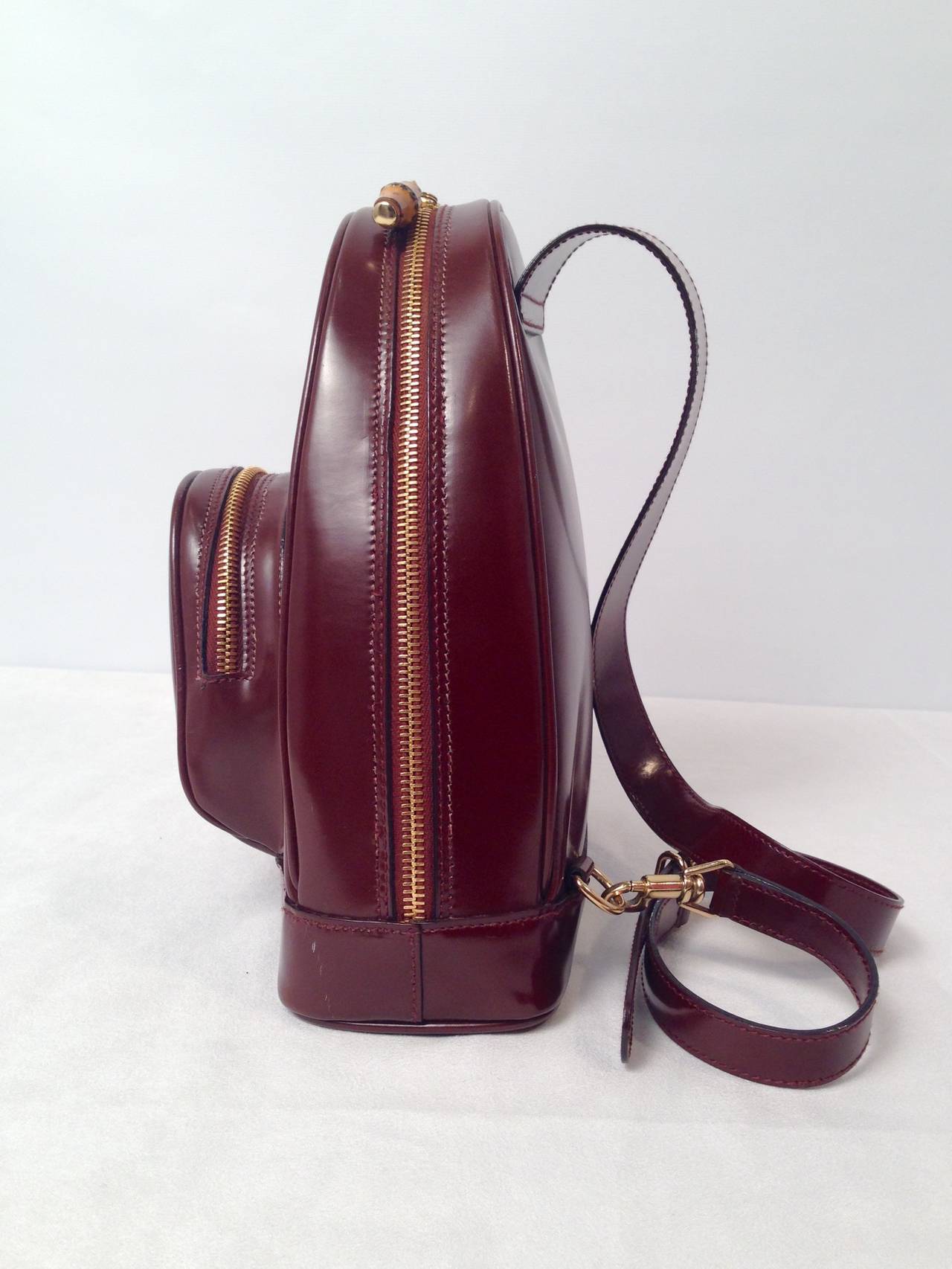 Women's Gucci Brown Patent Leather Backpack With Bamboo Pendants