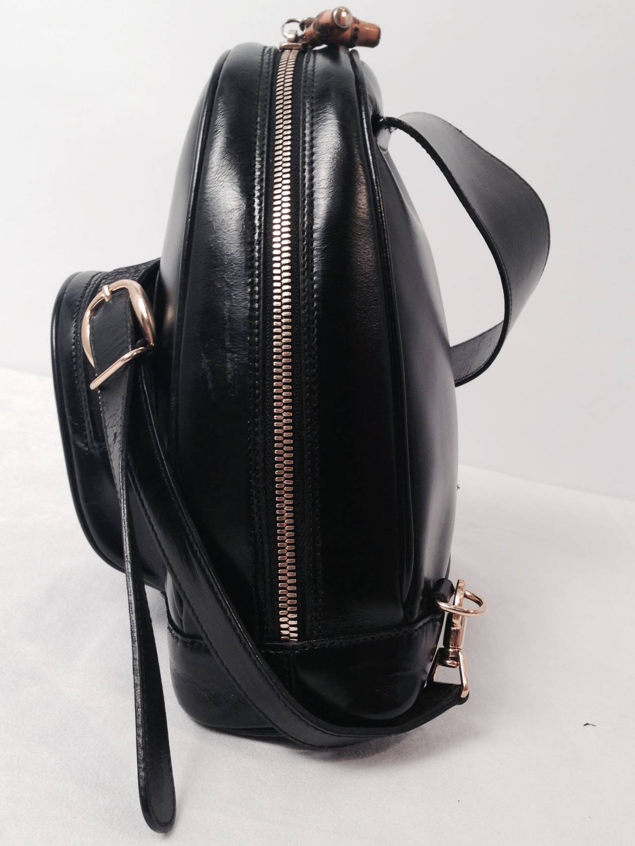 Gucci Black Patent Leather Backpack With Bamboo Pendants For Sale 1