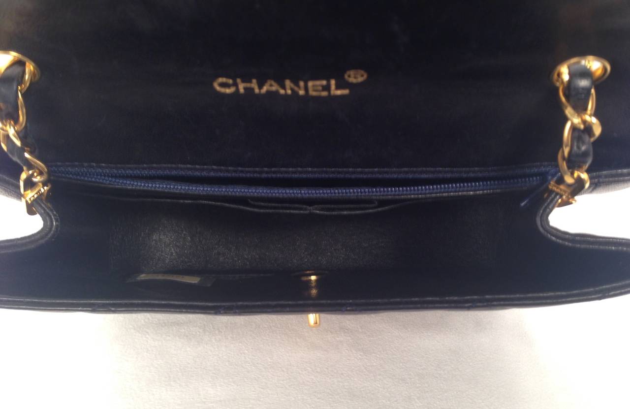 Vintage Chanel Navy Diamond and Vertical Quilted Lambskin Bag For Sale 4