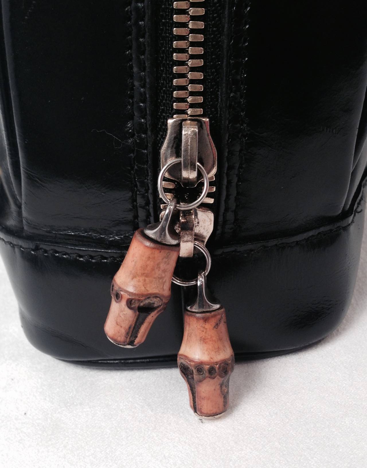 Gucci Black Patent Leather Backpack With Bamboo Pendants For Sale 4