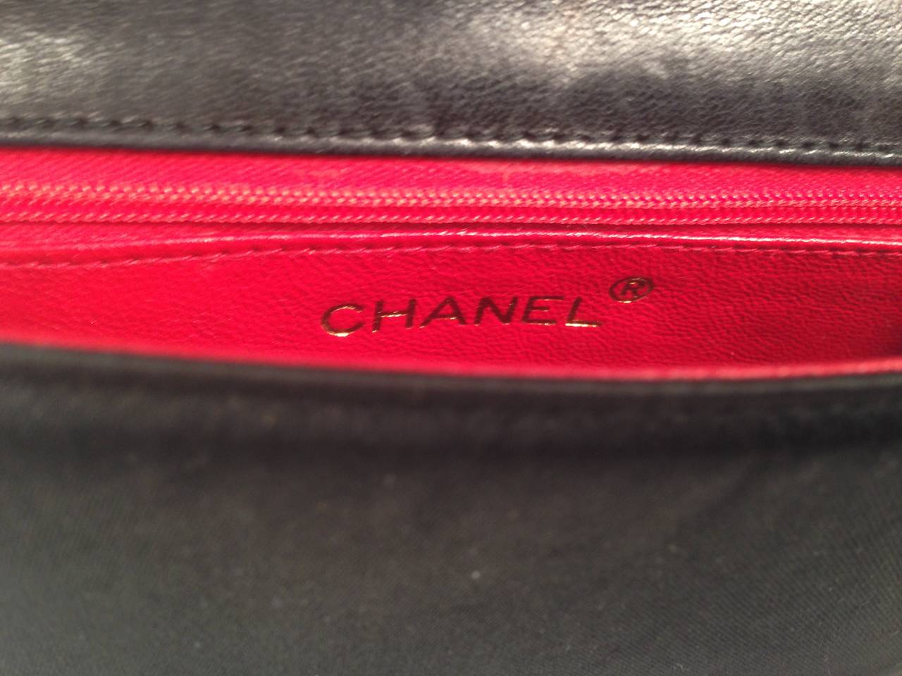 Vintage 1980s Chanel Black Satin Evening Shoulder Bag For Sale 1