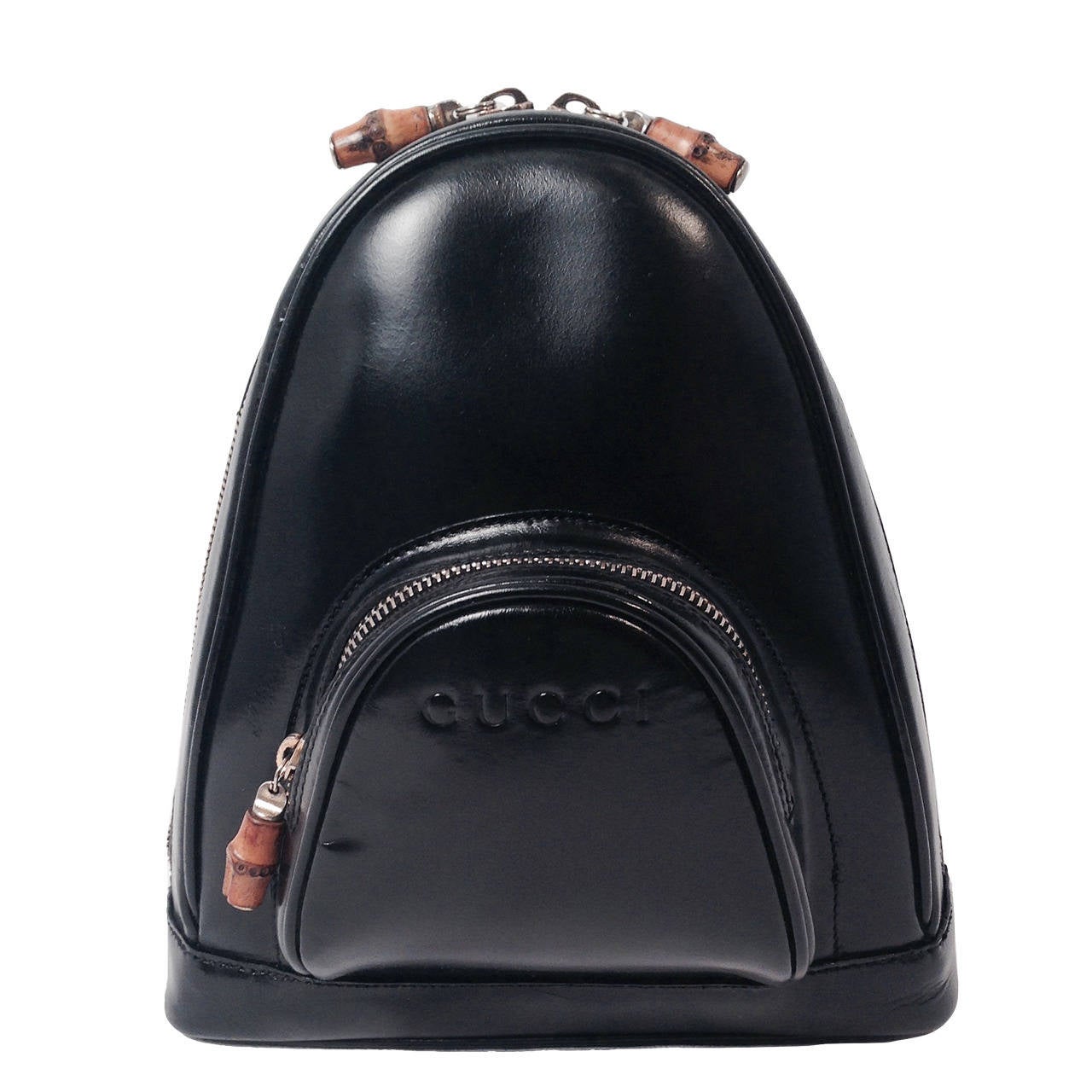 Gucci Black Patent Leather Backpack With Bamboo Pendants For Sale