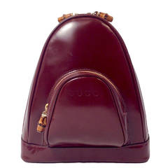 Gucci Brown Patent Leather Backpack With Bamboo Pendants