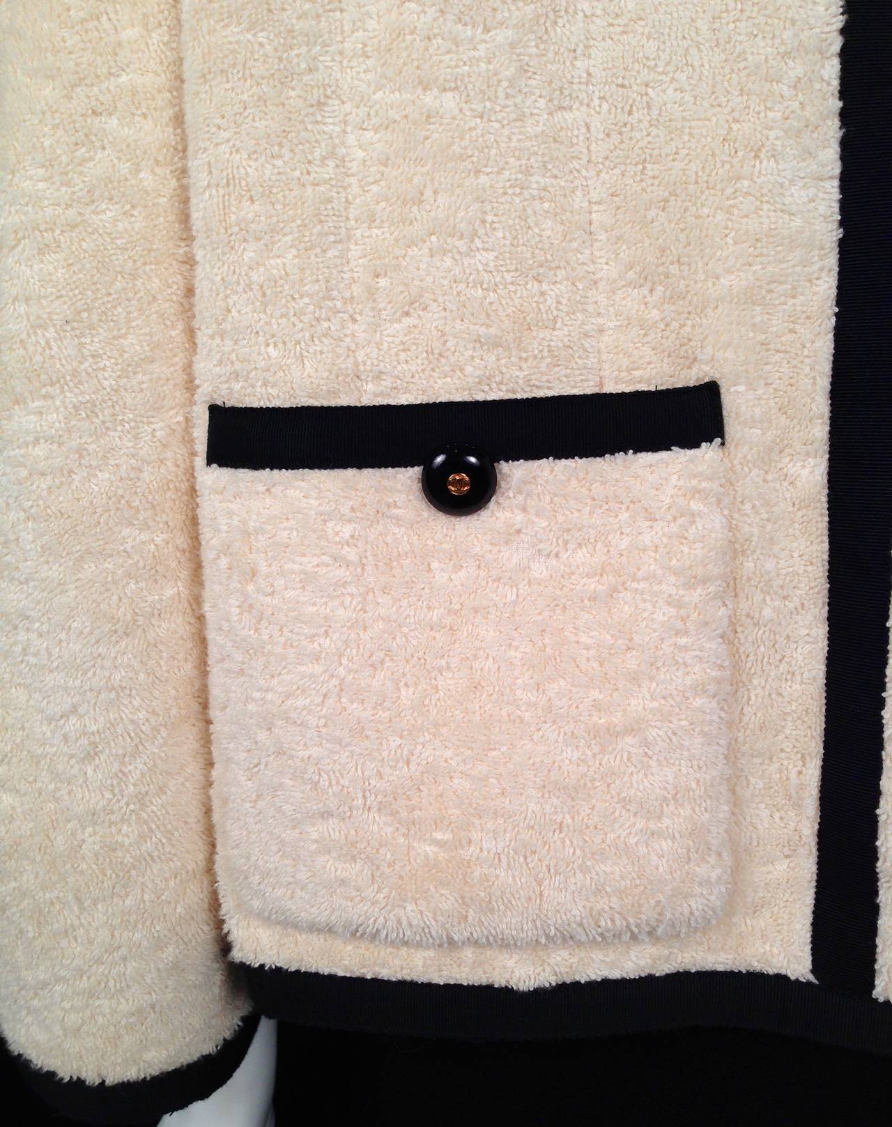 Rare Chanel Terry Cloth Cropped Jacket With Pockets For Sale 3