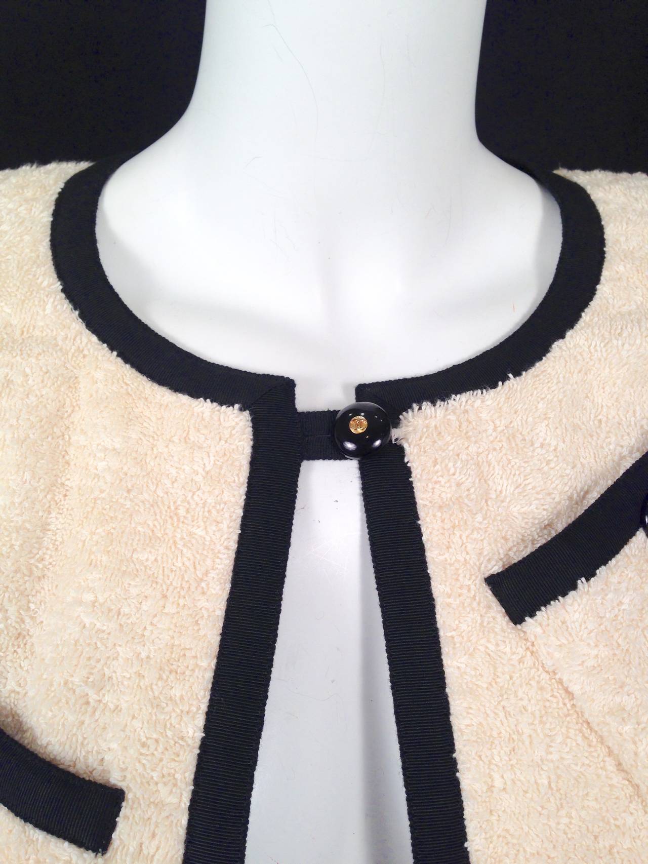 Rare Chanel Terry Cloth Cropped Jacket With Pockets For Sale 2