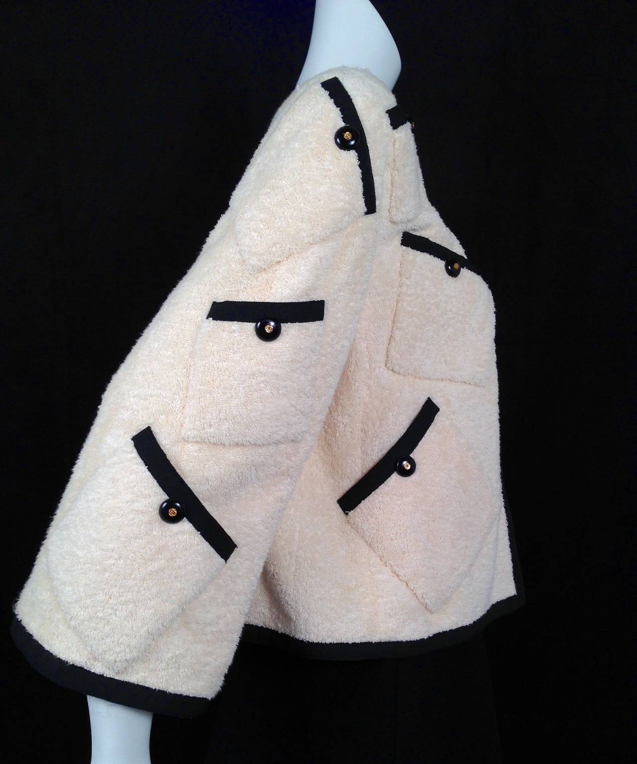Women's Rare Chanel Terry Cloth Cropped Jacket With Pockets For Sale