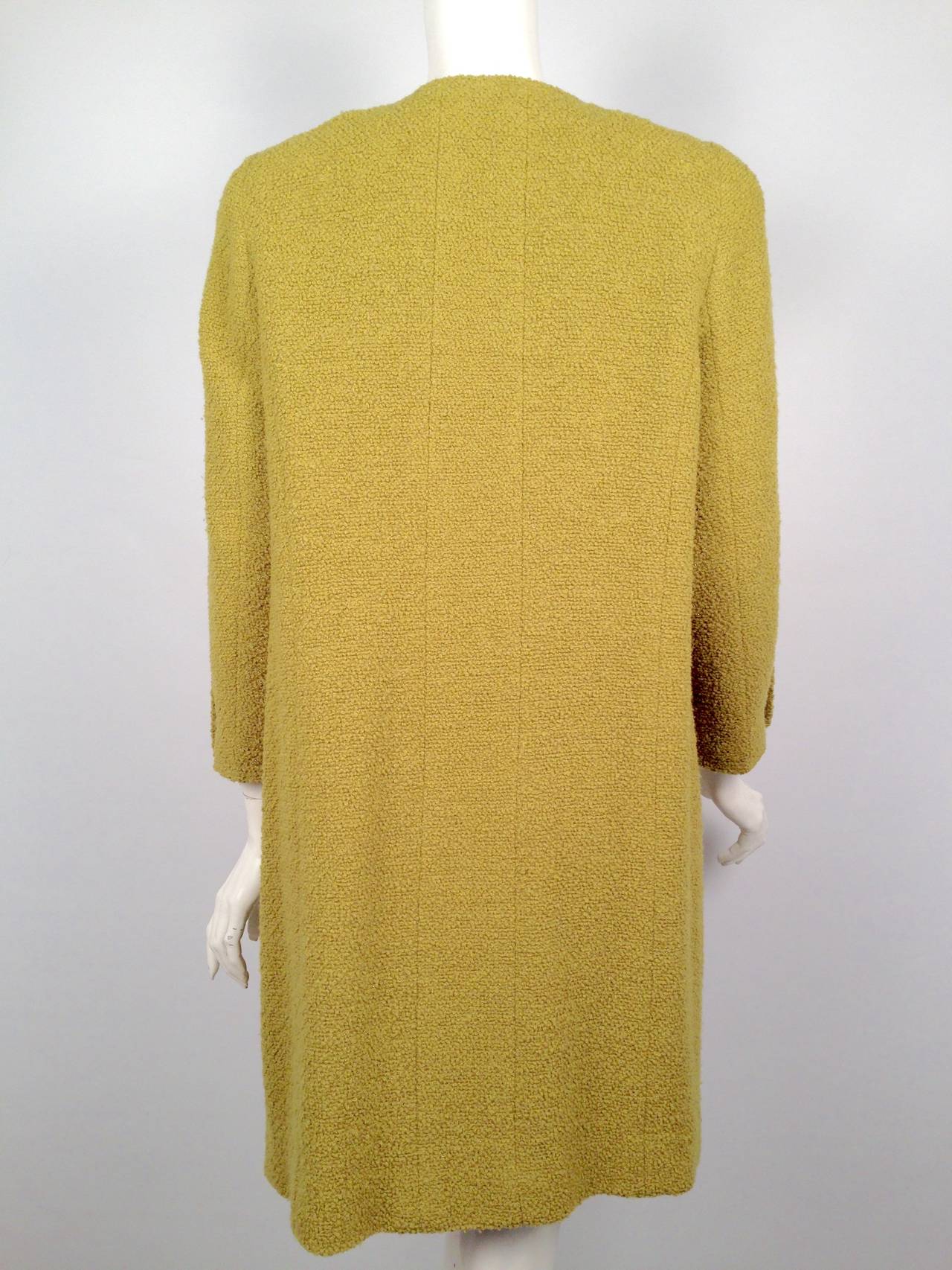 Chanel Tea Green Boucle Knee Length Coat In Excellent Condition For Sale In Palm Beach, FL