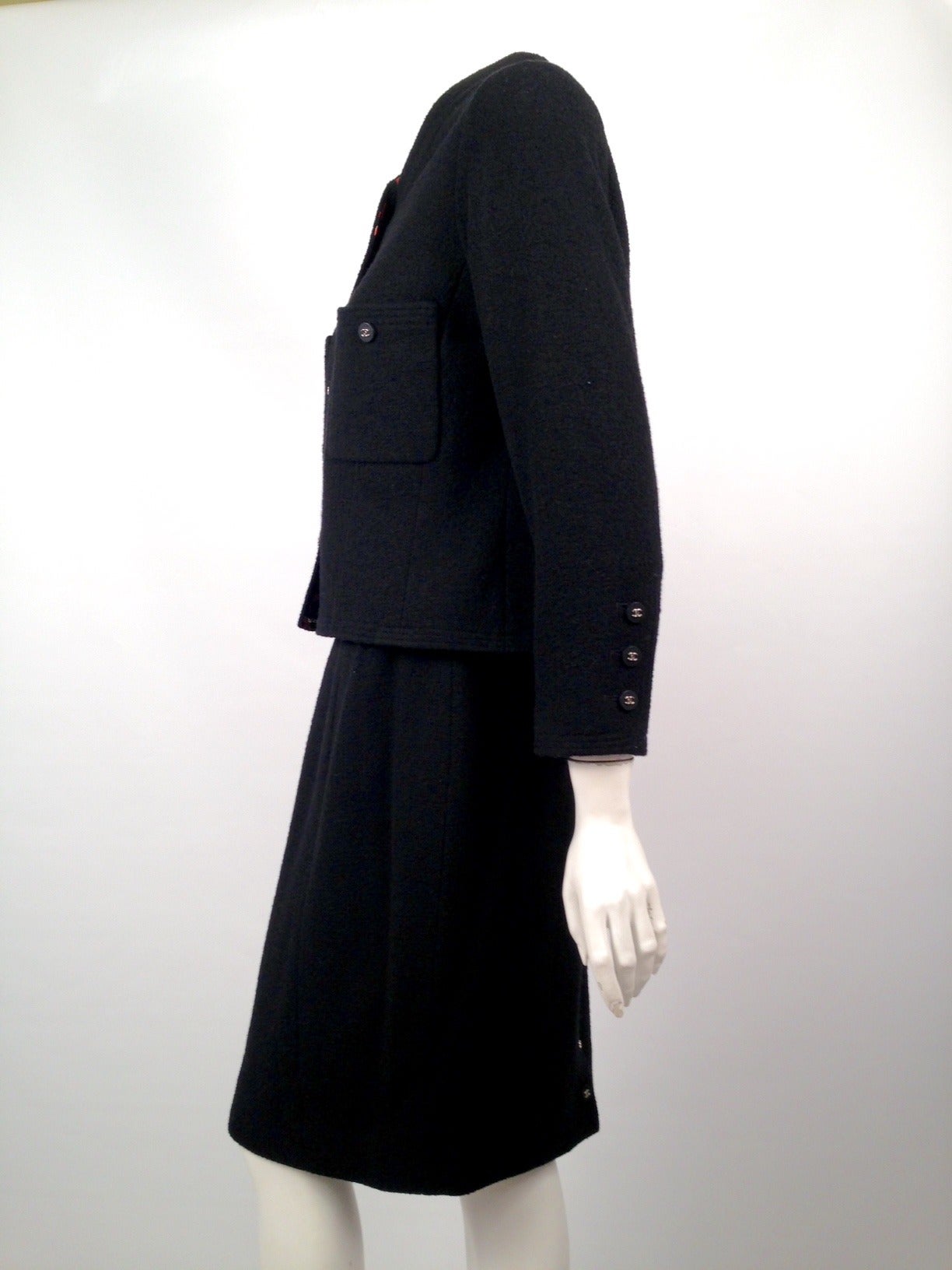 1990s Chanel Black Boucle Skirt Suit For Sale 3