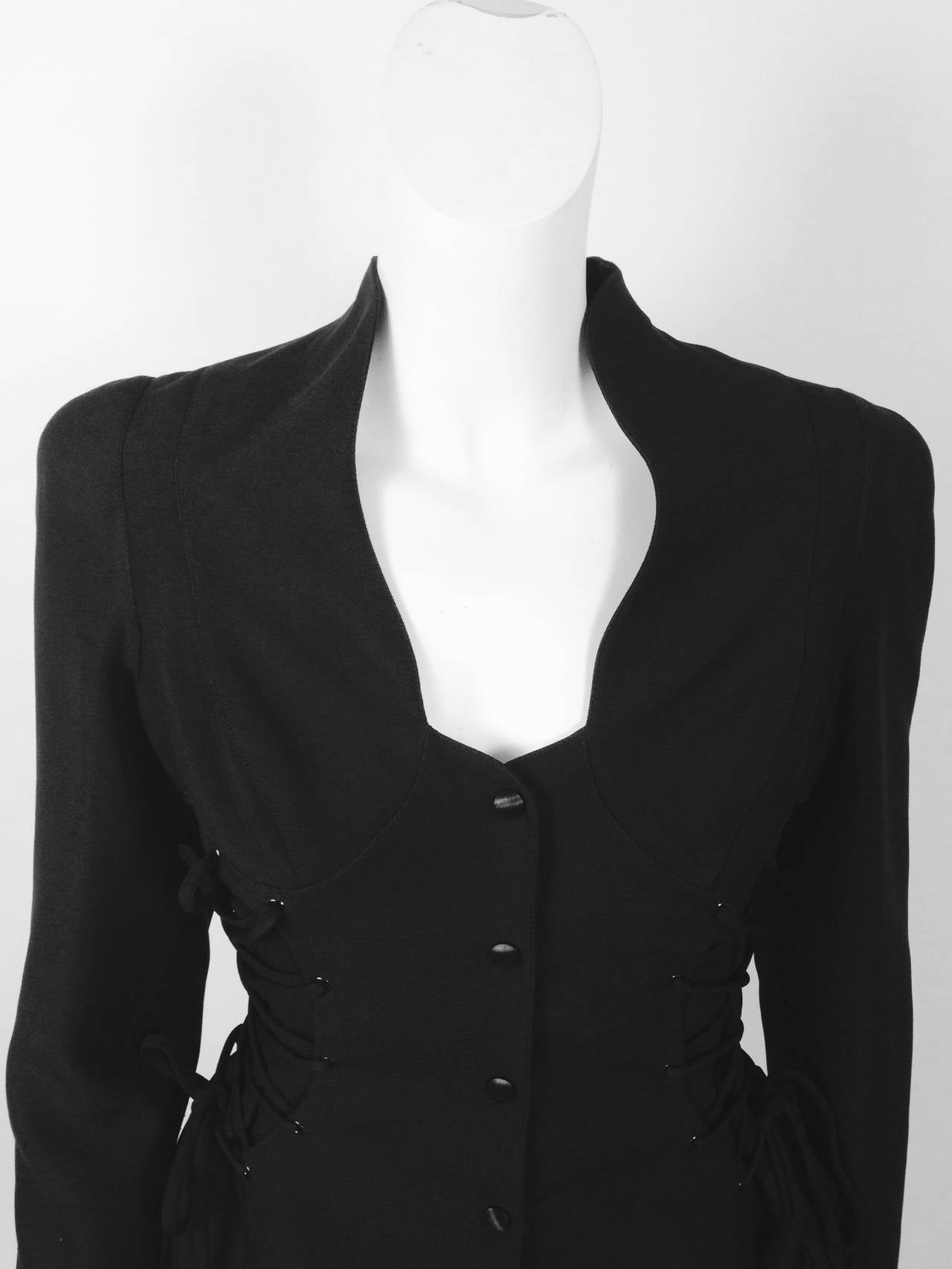 Vintage Thierry Mugler Black Suit With Corseted Jacket For Sale 2