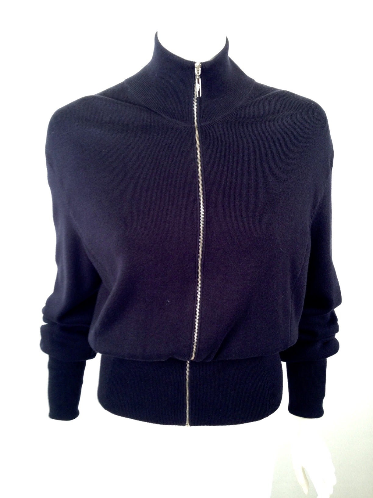 Women's Brand New Brioni Navy Cardigan With Zipper and Silk Lining For Sale
