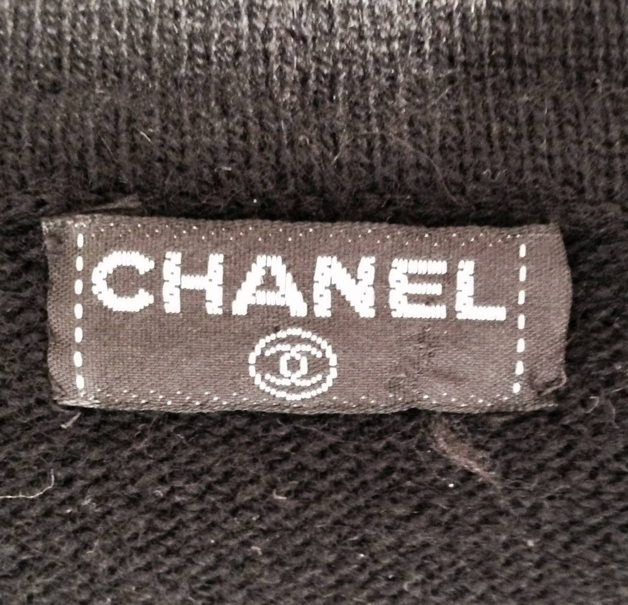 1990s Chanel Cashmere Black Sweater With Satin Ribbon Trim For Sale 3