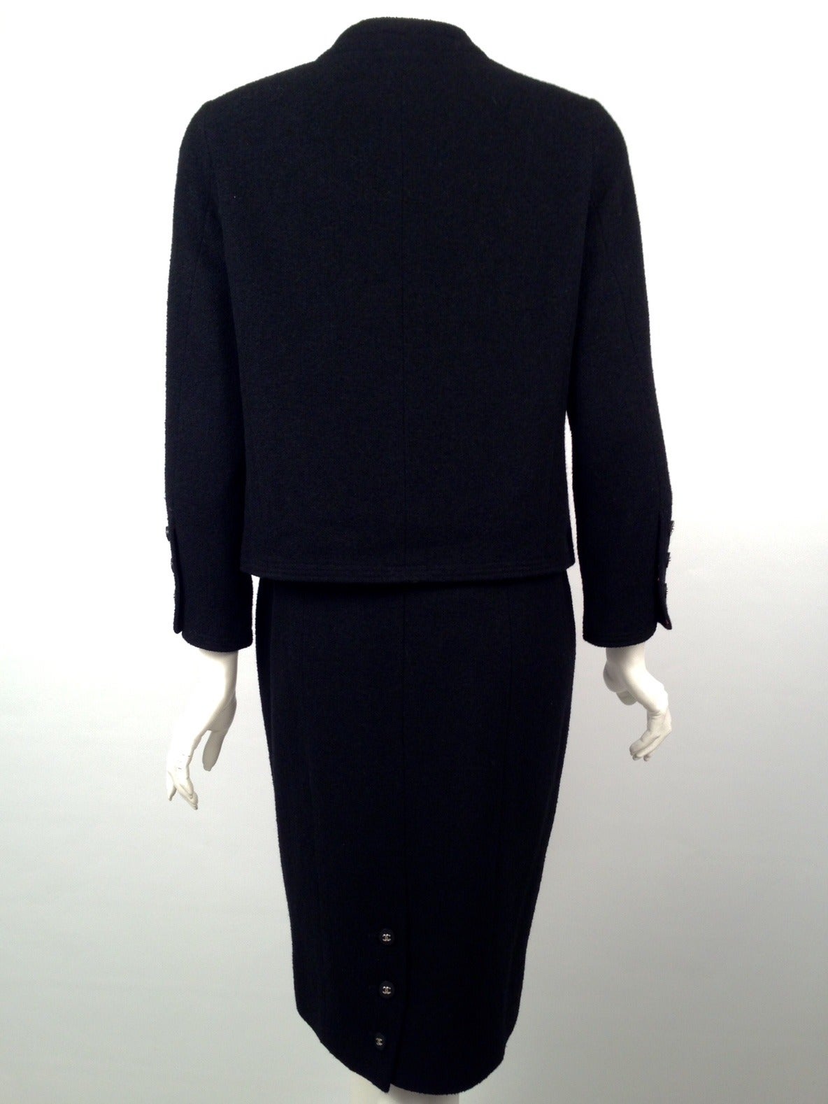 1990s Chanel Black Boucle Skirt Suit For Sale 2