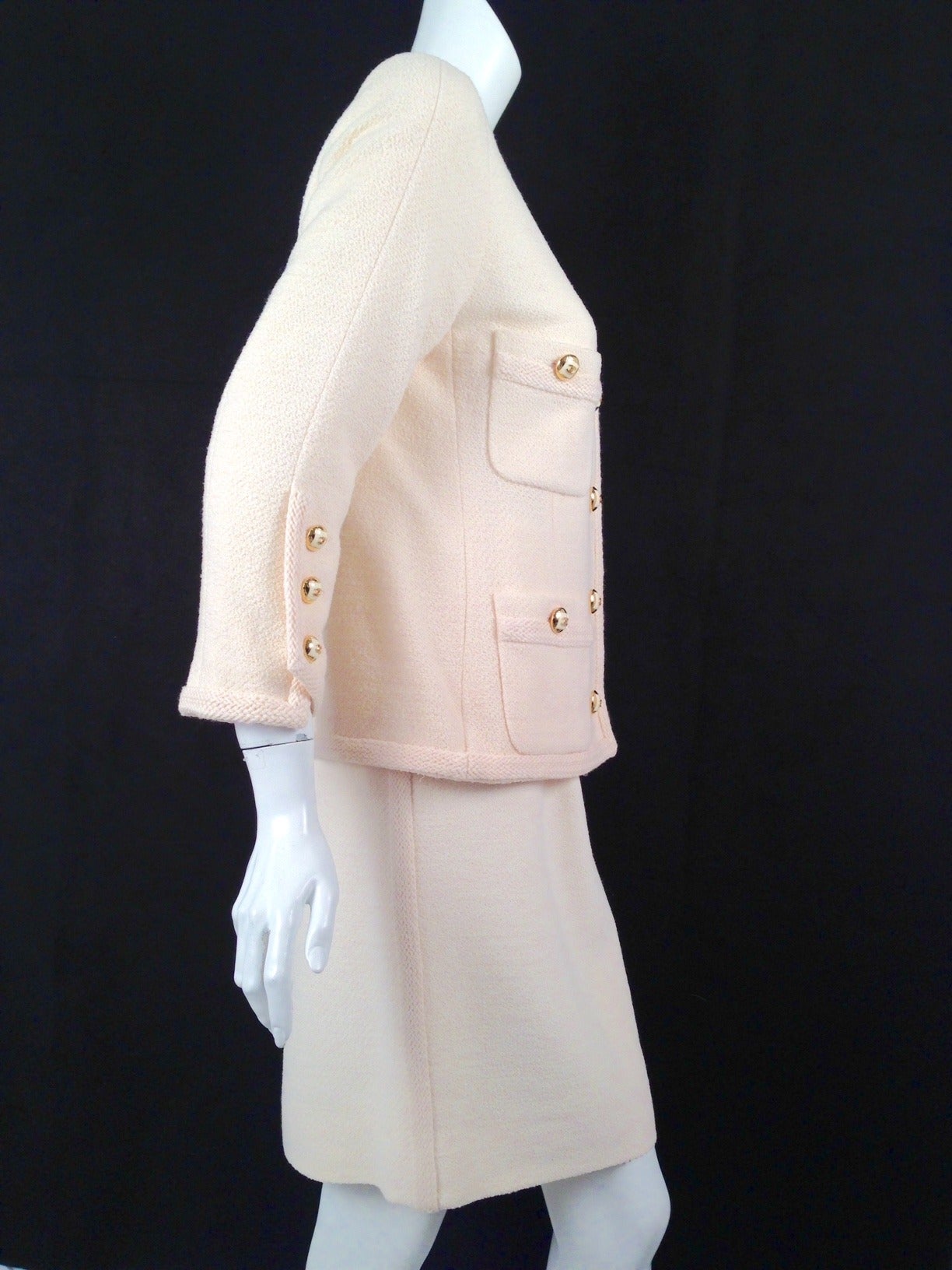 White 1990s Fall Chanel French Vanilla Boucle Skirt Suit