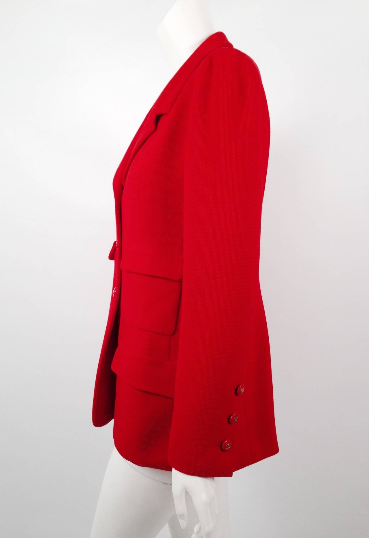 Women's Chanel Red Pique Fabric Jacket