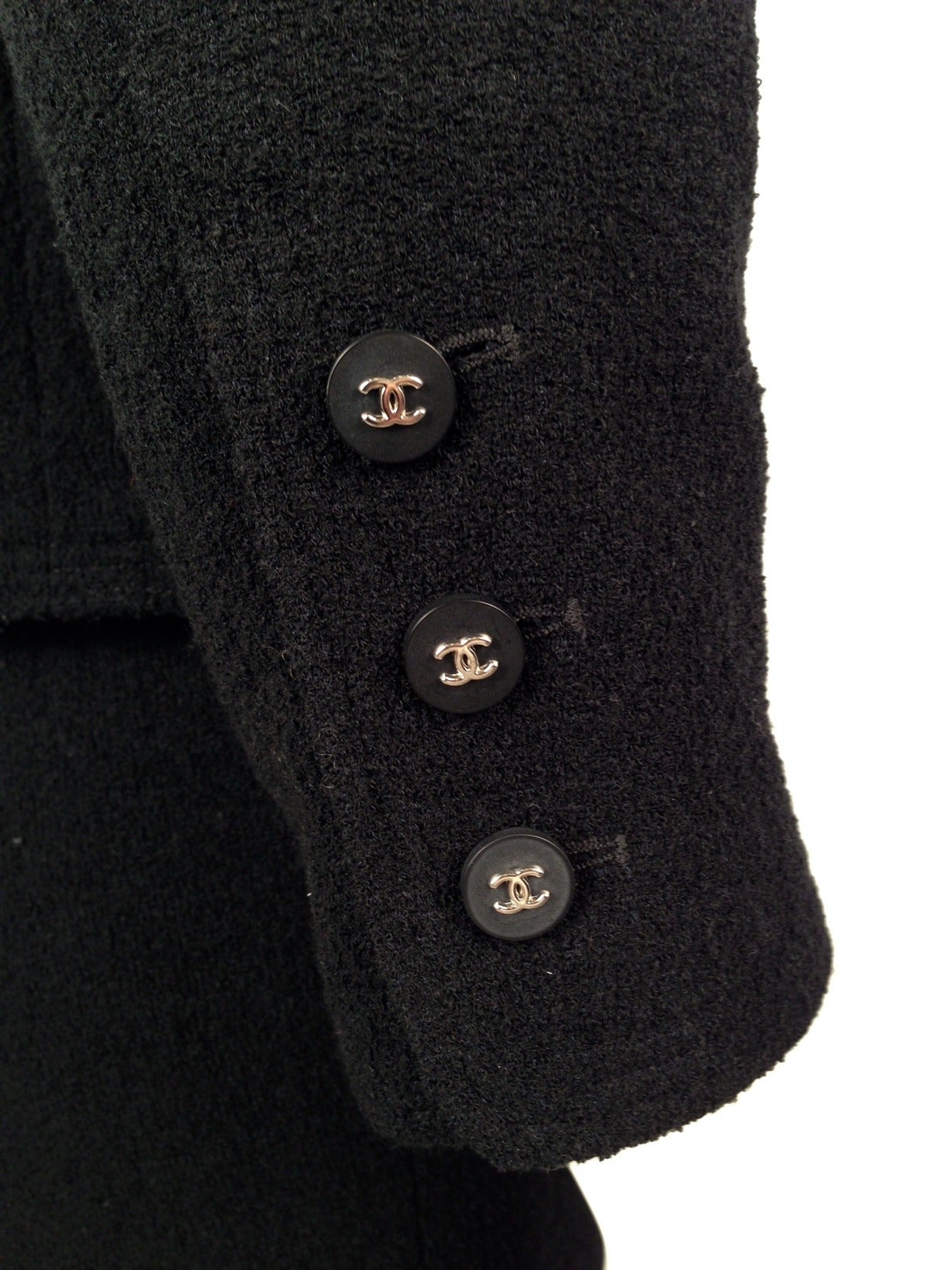 1990s Chanel Black Boucle Skirt Suit In Excellent Condition For Sale In Palm Beach, FL