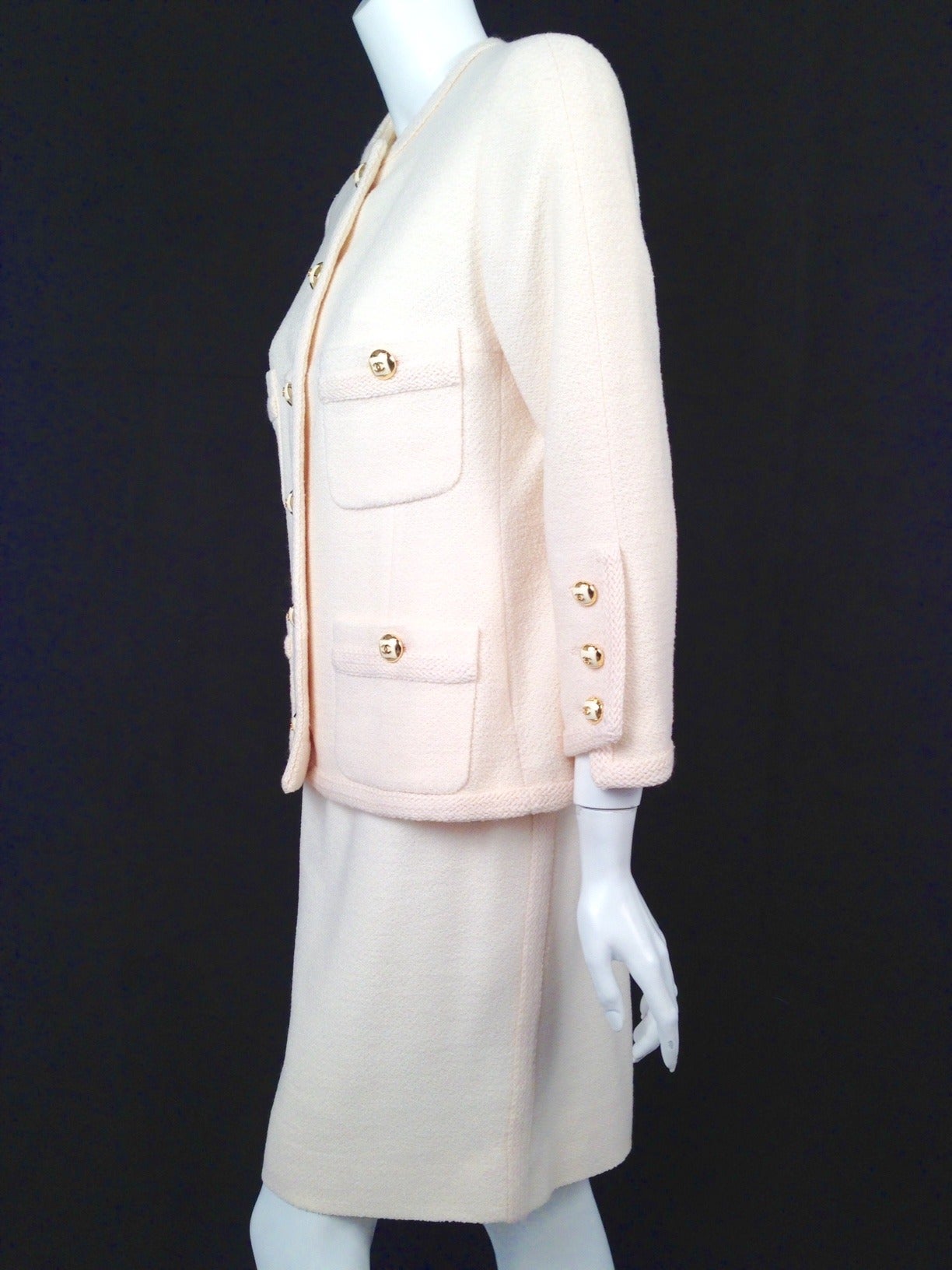 1990s Fall Chanel French Vanilla Boucle Skirt Suit 3