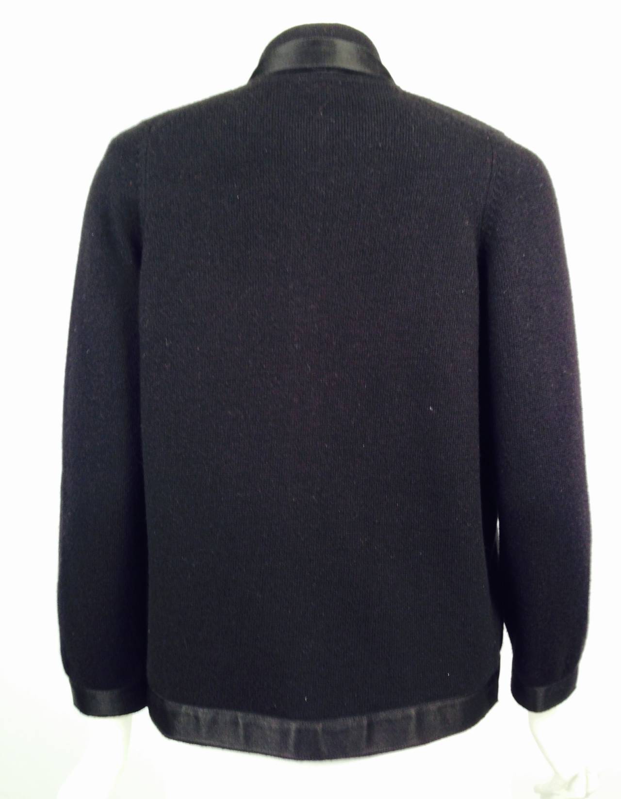 1990s Chanel Cashmere Black Sweater With Satin Ribbon Trim is quintessential 