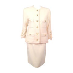 1990s Fall Chanel French Vanilla Boucle Skirt Suit