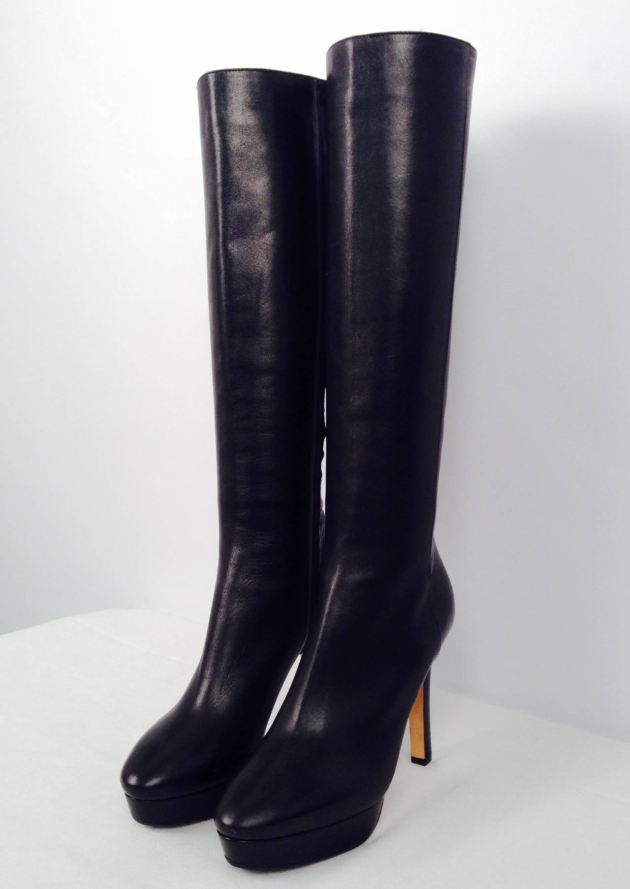Brand New Jimmy Choo Black Platform Tall High Heel Boots In New Condition For Sale In Palm Beach, FL