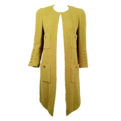 Chanel Tea Green Boucle Knee Length Coat