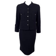 1990s Chanel Black Boucle Skirt Suit