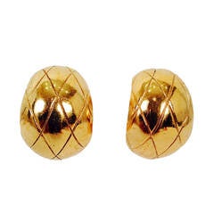 Chanel Quilted Gold Tone Clip On Hoops