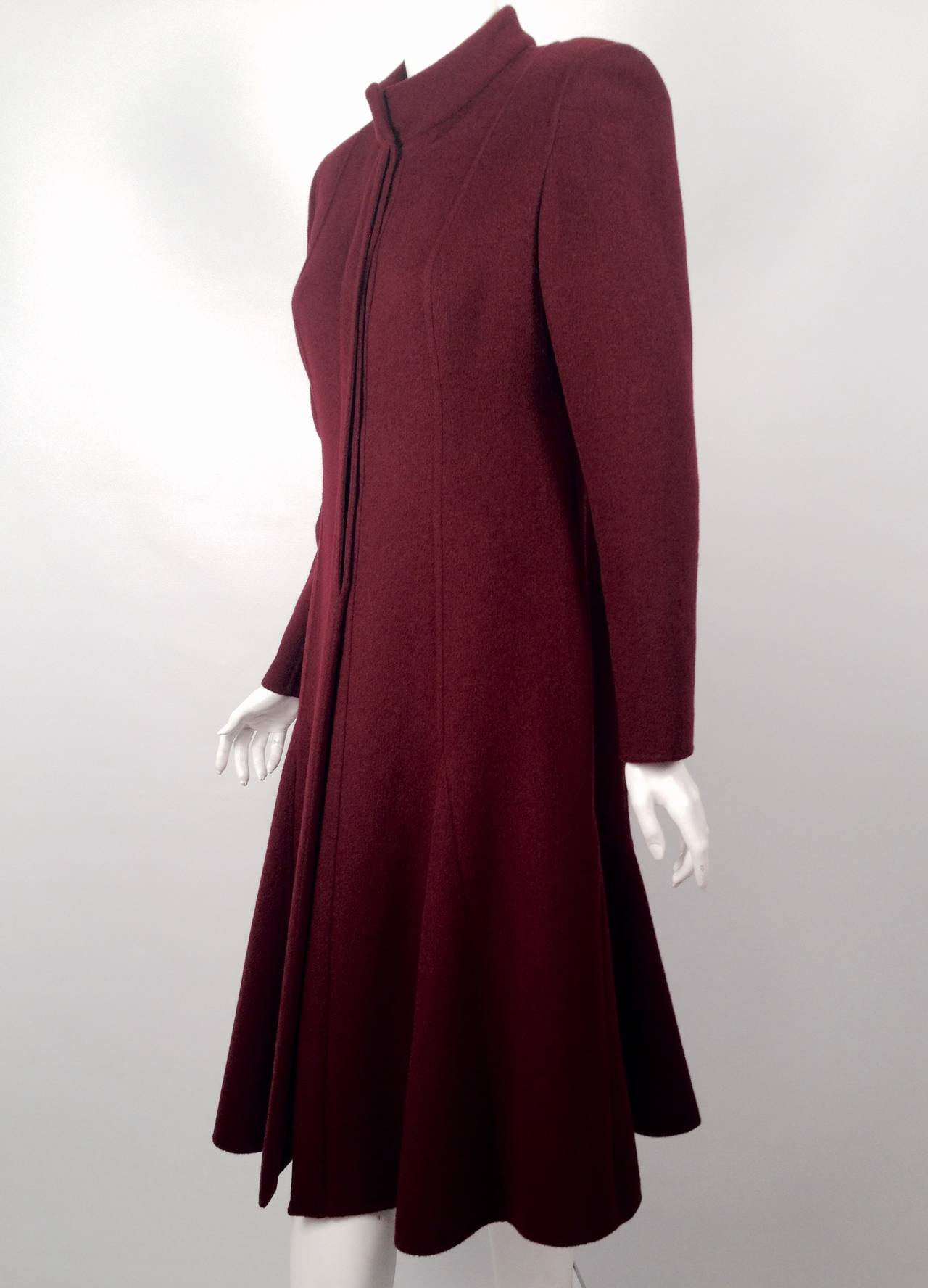 Women's Valentino Burgundy Wool and Cashgora Coat With Godet Inserts For Sale