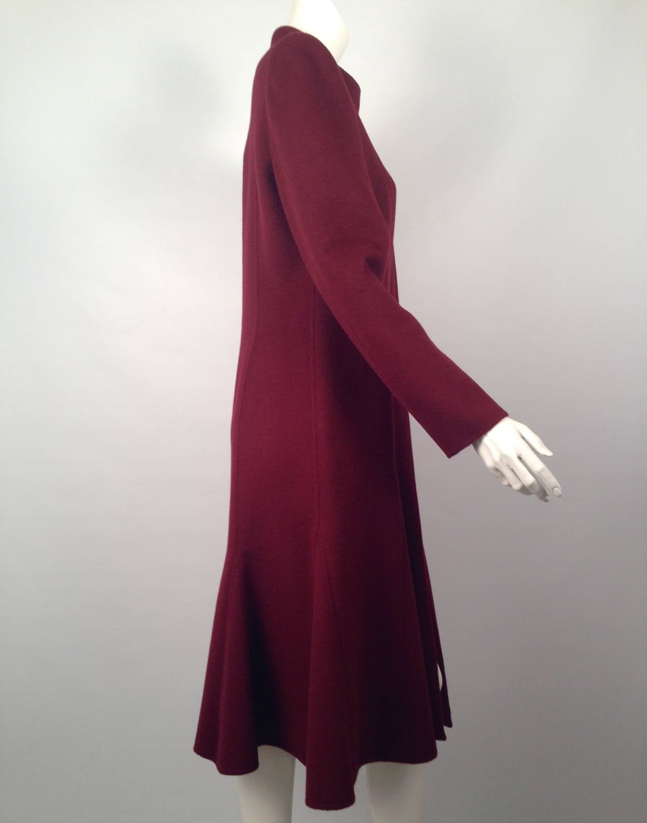 Valentino Burgundy Wool and Cashgora Coat With Godet Inserts In New Condition For Sale In Palm Beach, FL