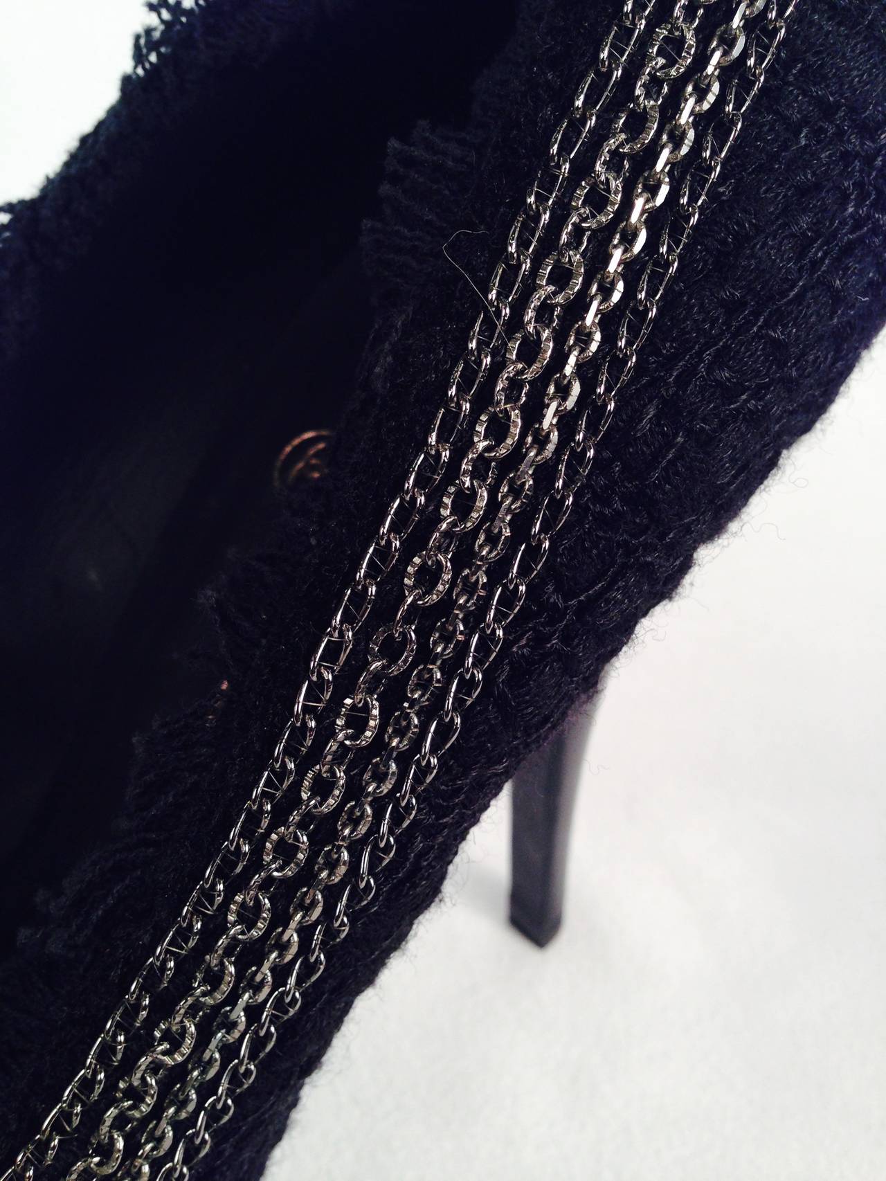 Brand New Chanel Tweed and Patent Leather Platform Pumps With Chain Detail For Sale 2
