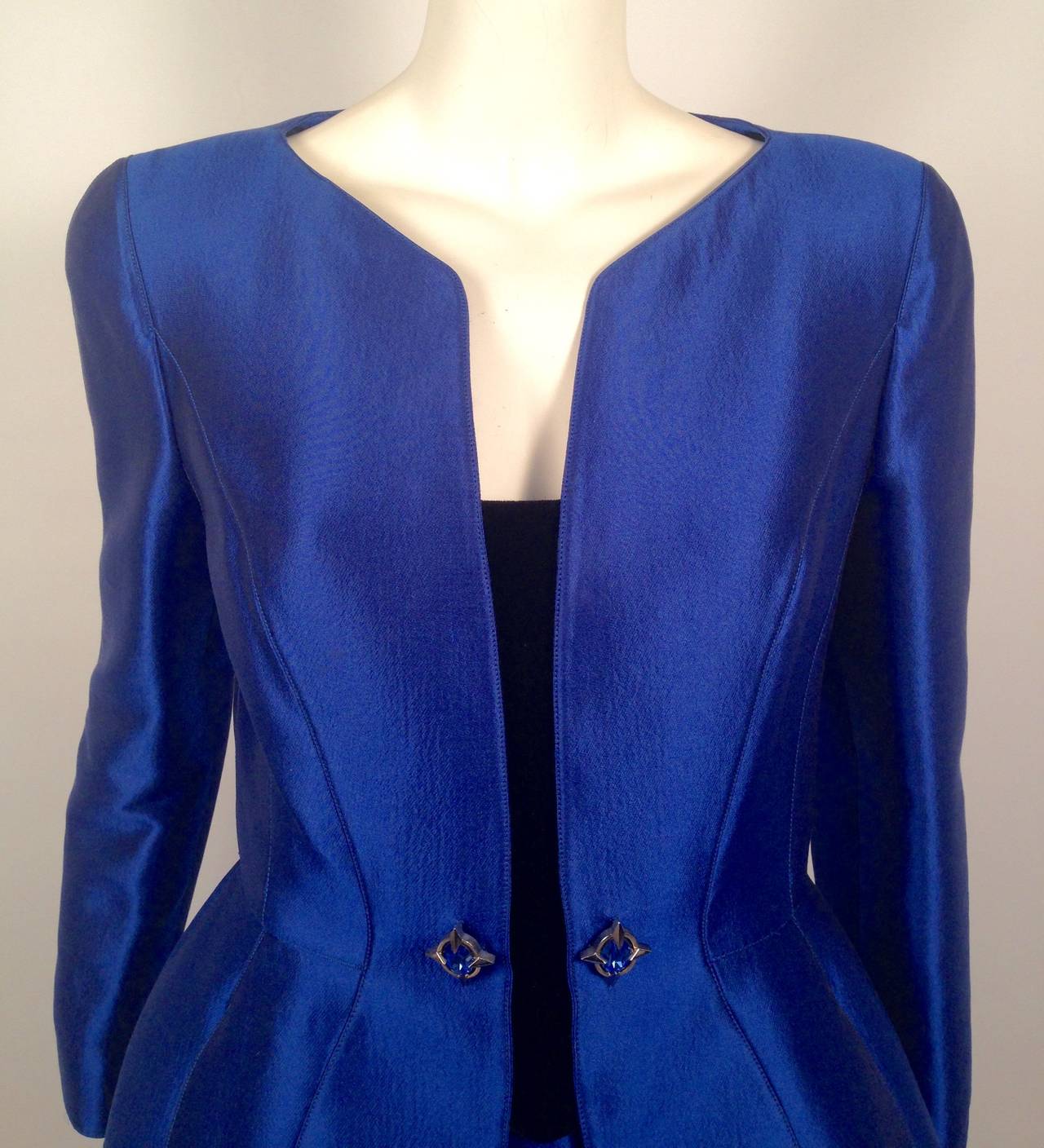 Vintage Thierry Mugler Electric Blue Skirt Suit For Sale 1