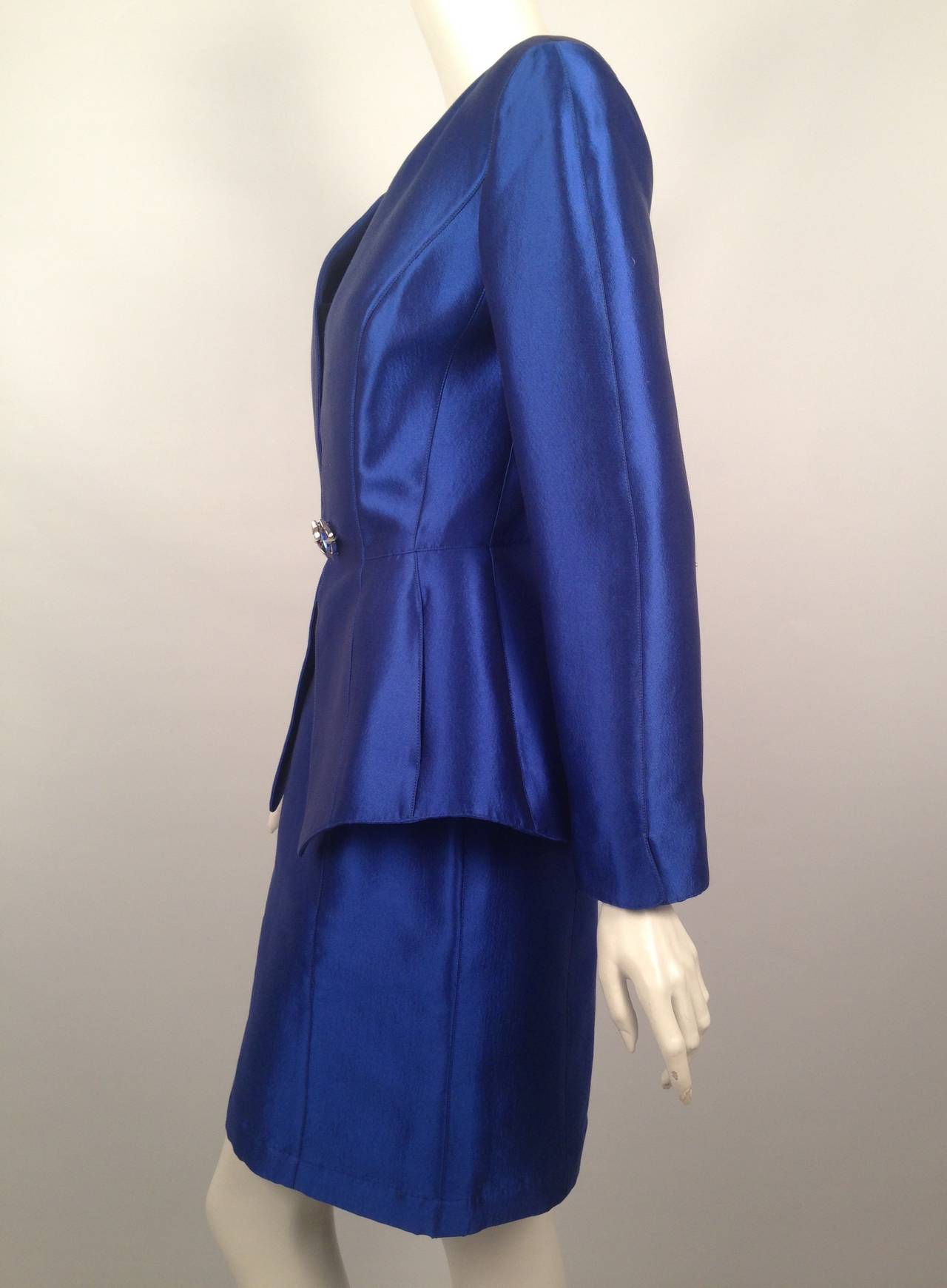 Vintage Thierry Mugler Electric Blue Skirt Suit In Excellent Condition For Sale In Palm Beach, FL