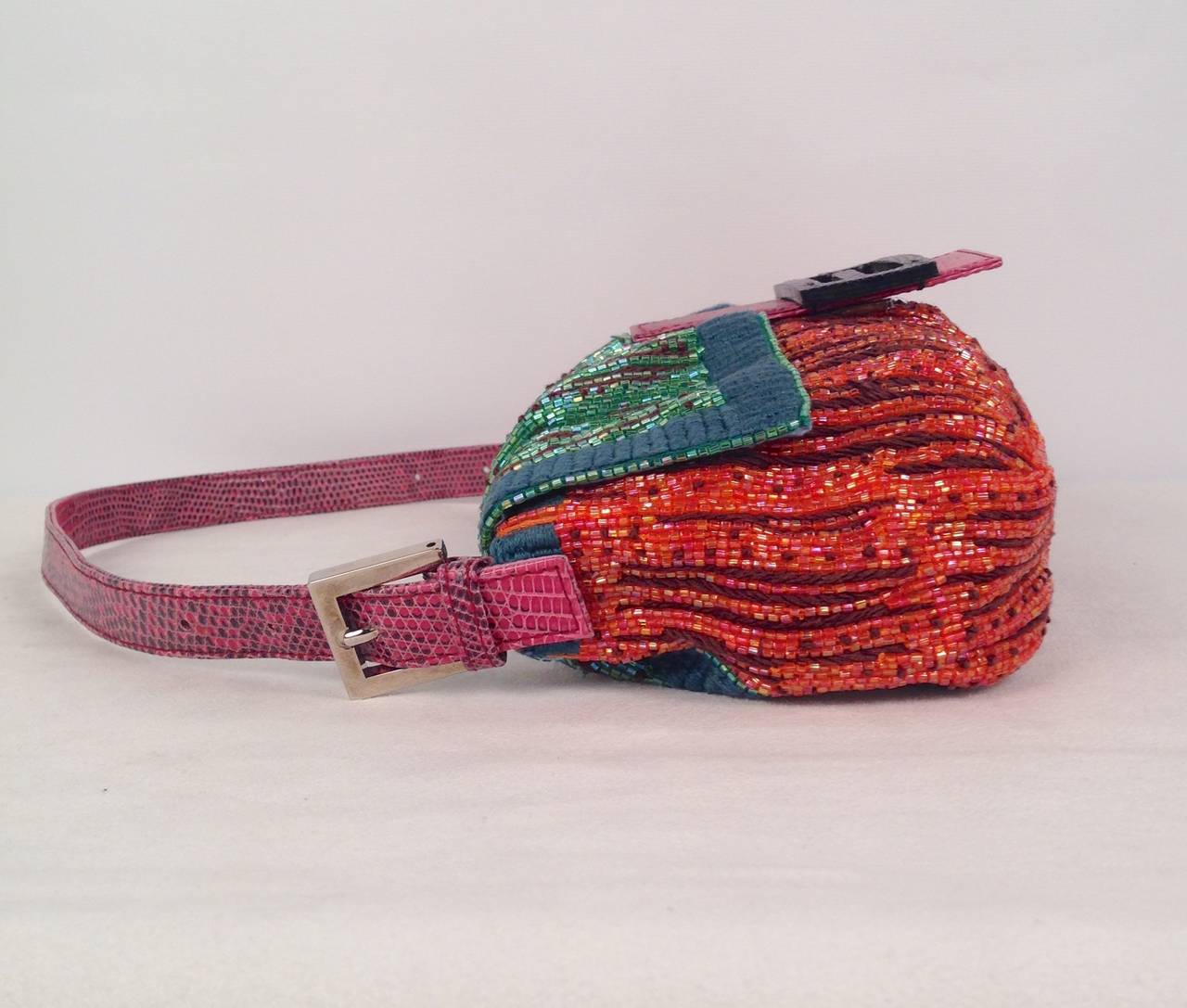 Fendi Mixed-Media Beaded Baguette Bag In Excellent Condition For Sale In Palm Beach, FL