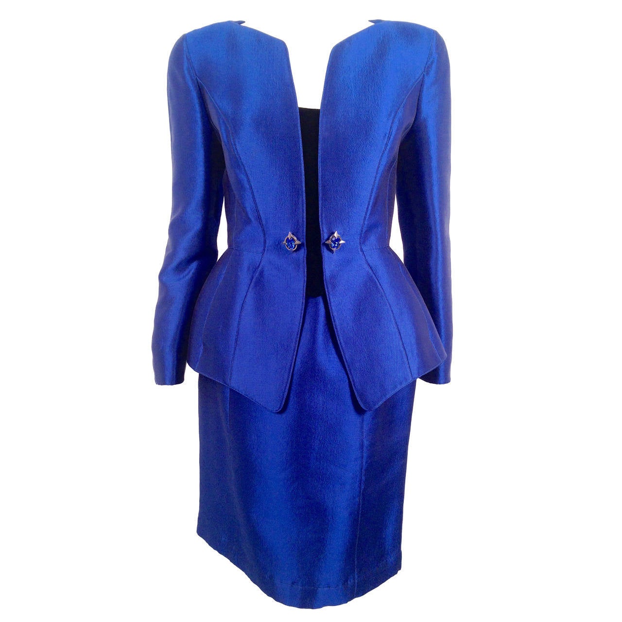 Vintage Thierry Mugler Electric Blue Skirt Suit For Sale