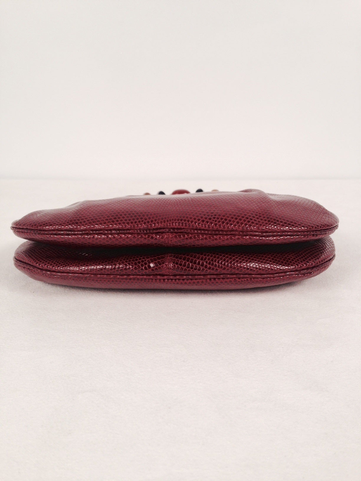 Vintage Judith Leiber Burgundy Lizard Evening Bag With Jeweled Clasp For Sale 3