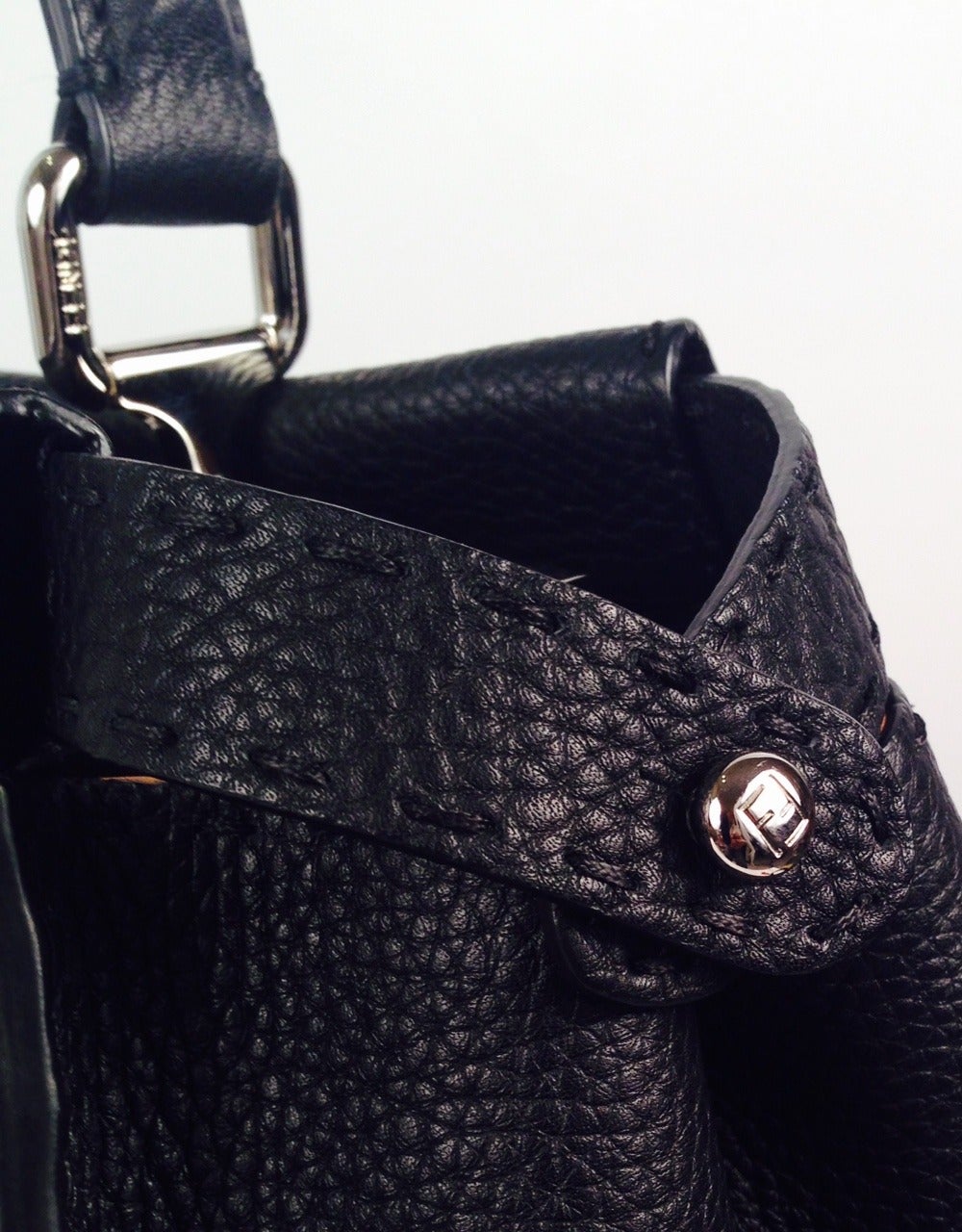 Brand New Fendi Black Selleria Grained Leather 