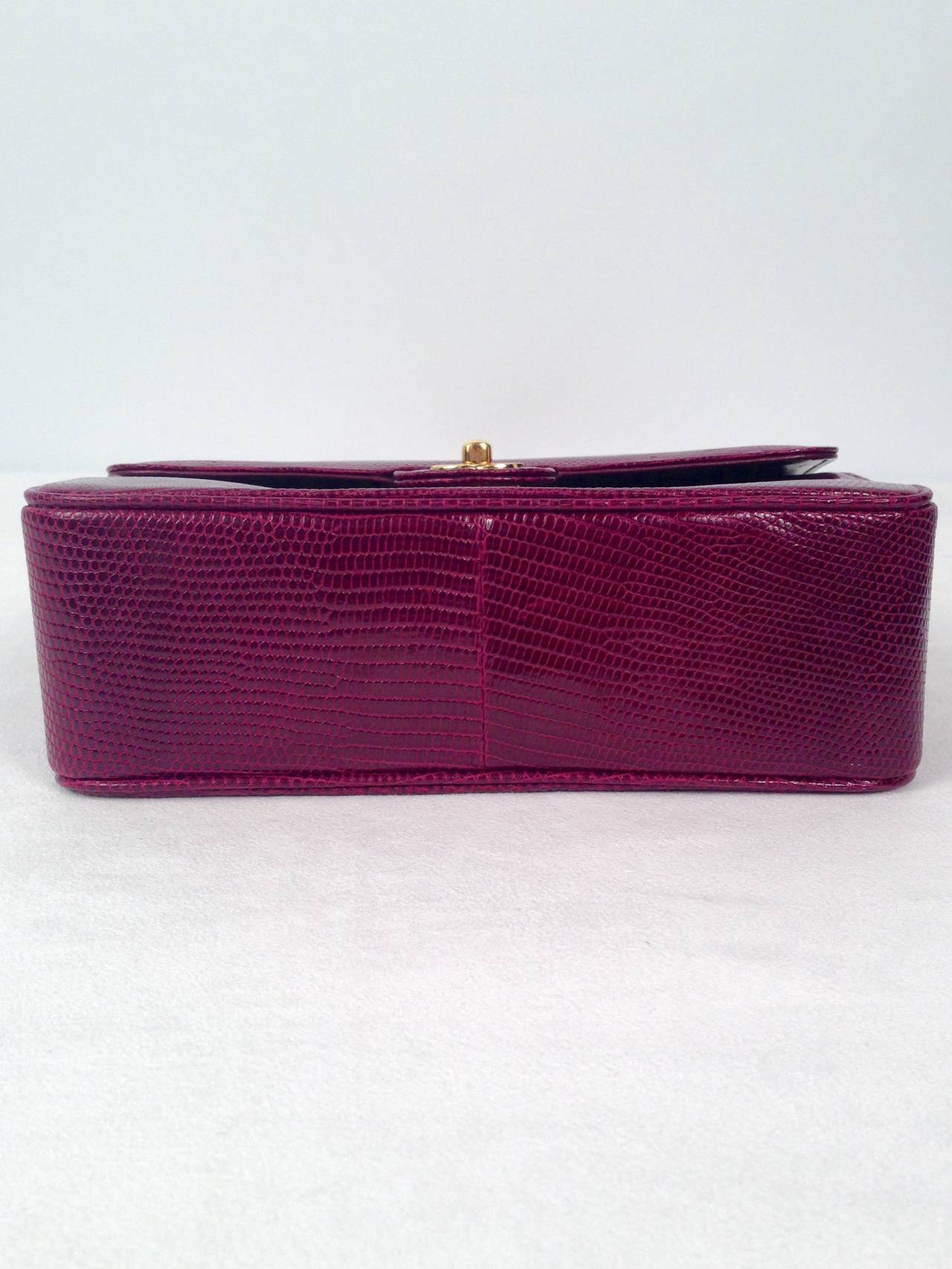 Vintage Chanel Burgundy Lizard Single Flap Bag For Sale 5