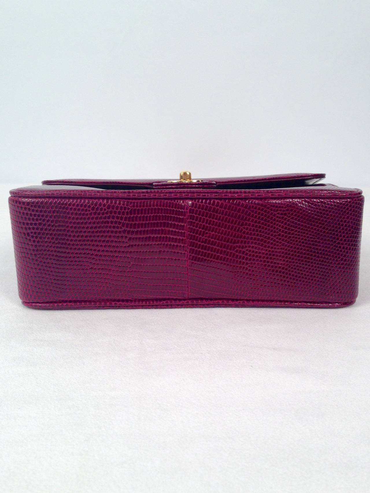 Vintage Chanel Burgundy Lizard Single Flap Bag For Sale 5