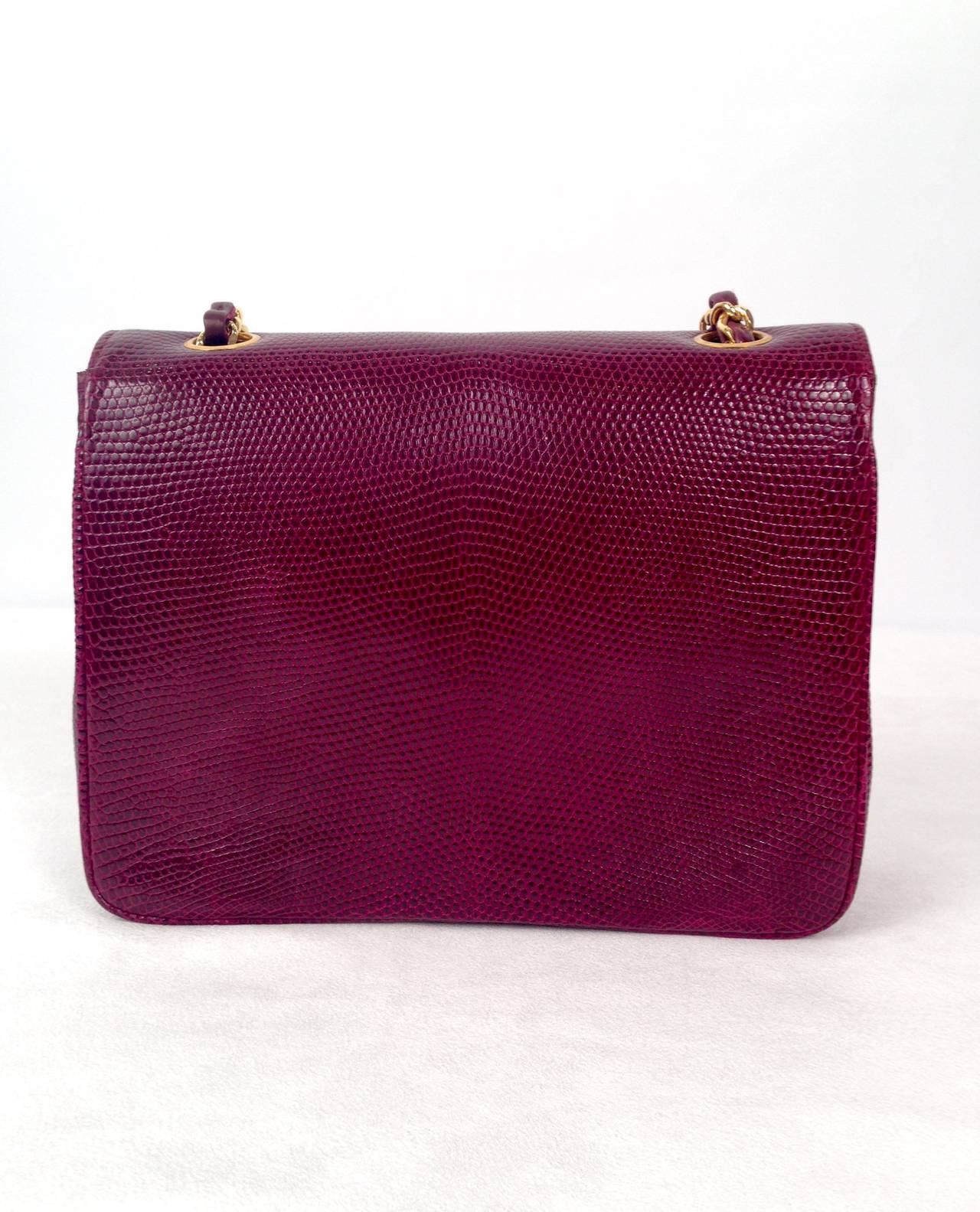 Women's Vintage Chanel Burgundy Lizard Single Flap Bag For Sale