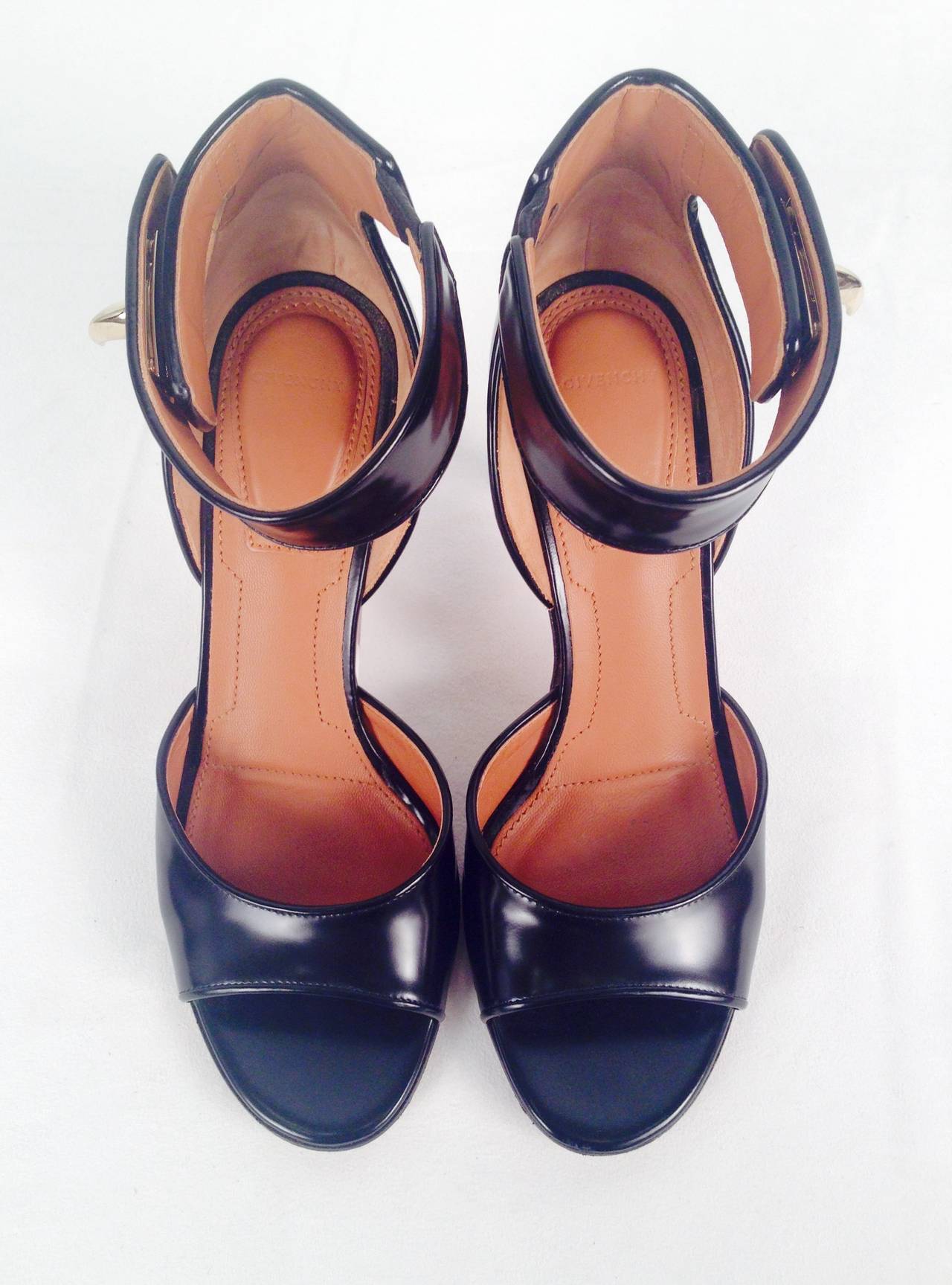 Women's Givenchy Black Polished Calfskin PeepToe Heels With Ankle Straps