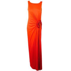 Carolina Herrera Mandarin Orange Silk Draped Evening Dress
