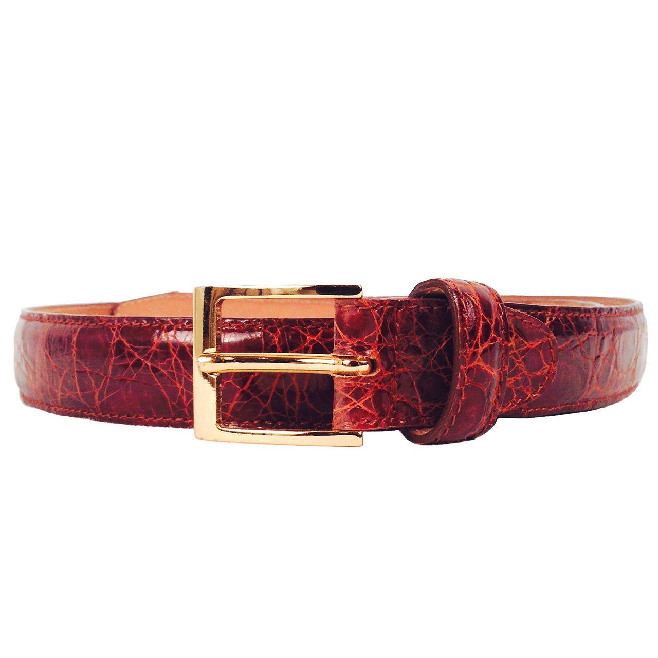 Fendi Classic Brown Alligator Belt With Gold Buckle For Sale