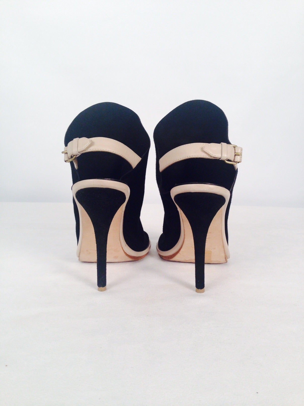 Balenciaga Black Suede Peep Toe Sling Backs In Excellent Condition For Sale In Palm Beach, FL