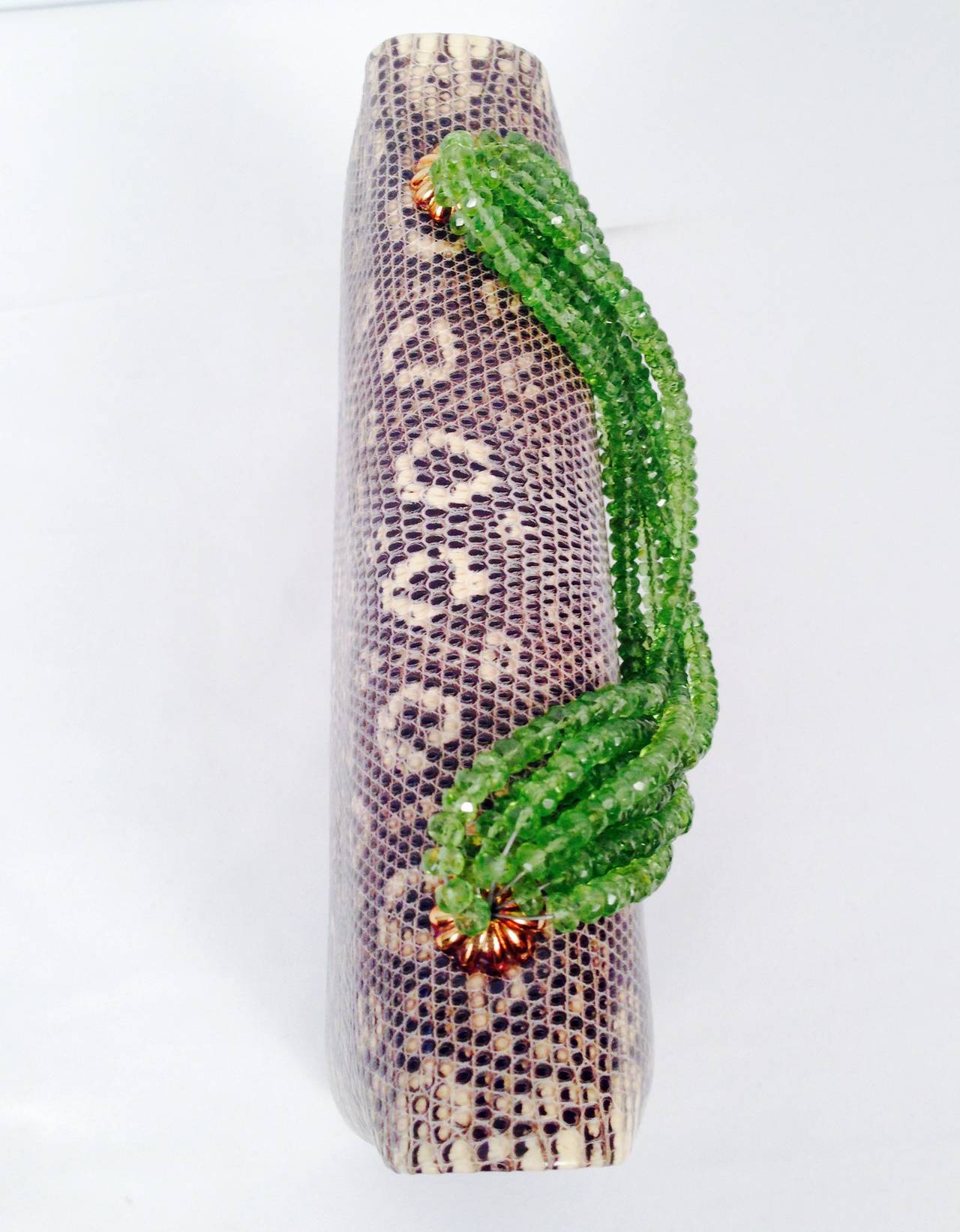 Darby Scott Lizard Evening Bag With Peridot Strands In Excellent Condition In Palm Beach, FL