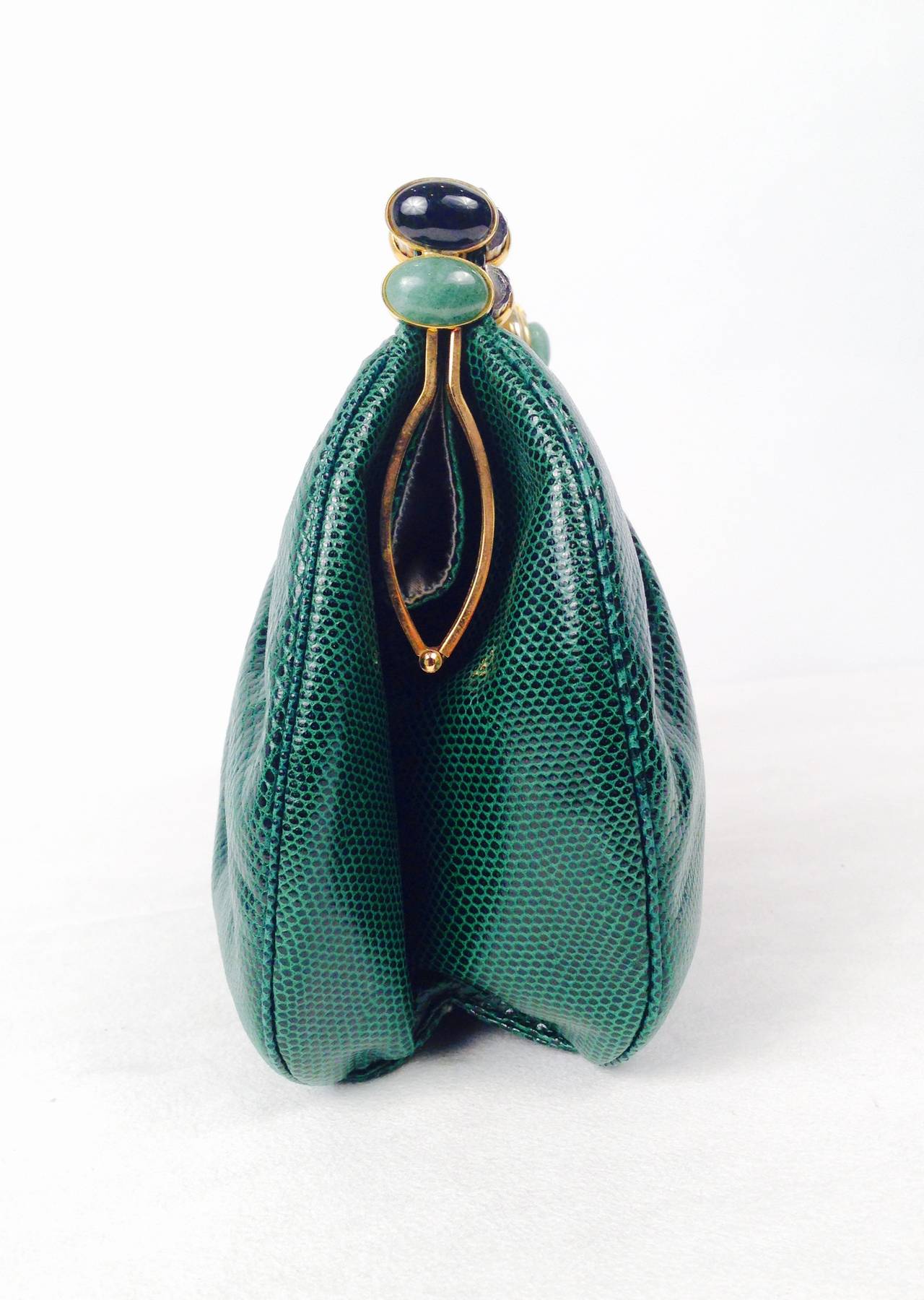 Women's Vintage Judith Leiber Emerald Lizard Evening Convertible Clutch For Sale