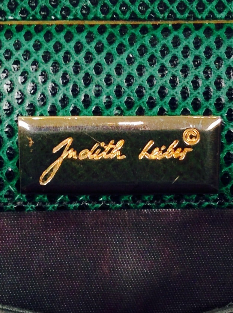 Vintage Judith Leiber Emerald Lizard Evening Convertible Clutch For Sale 3