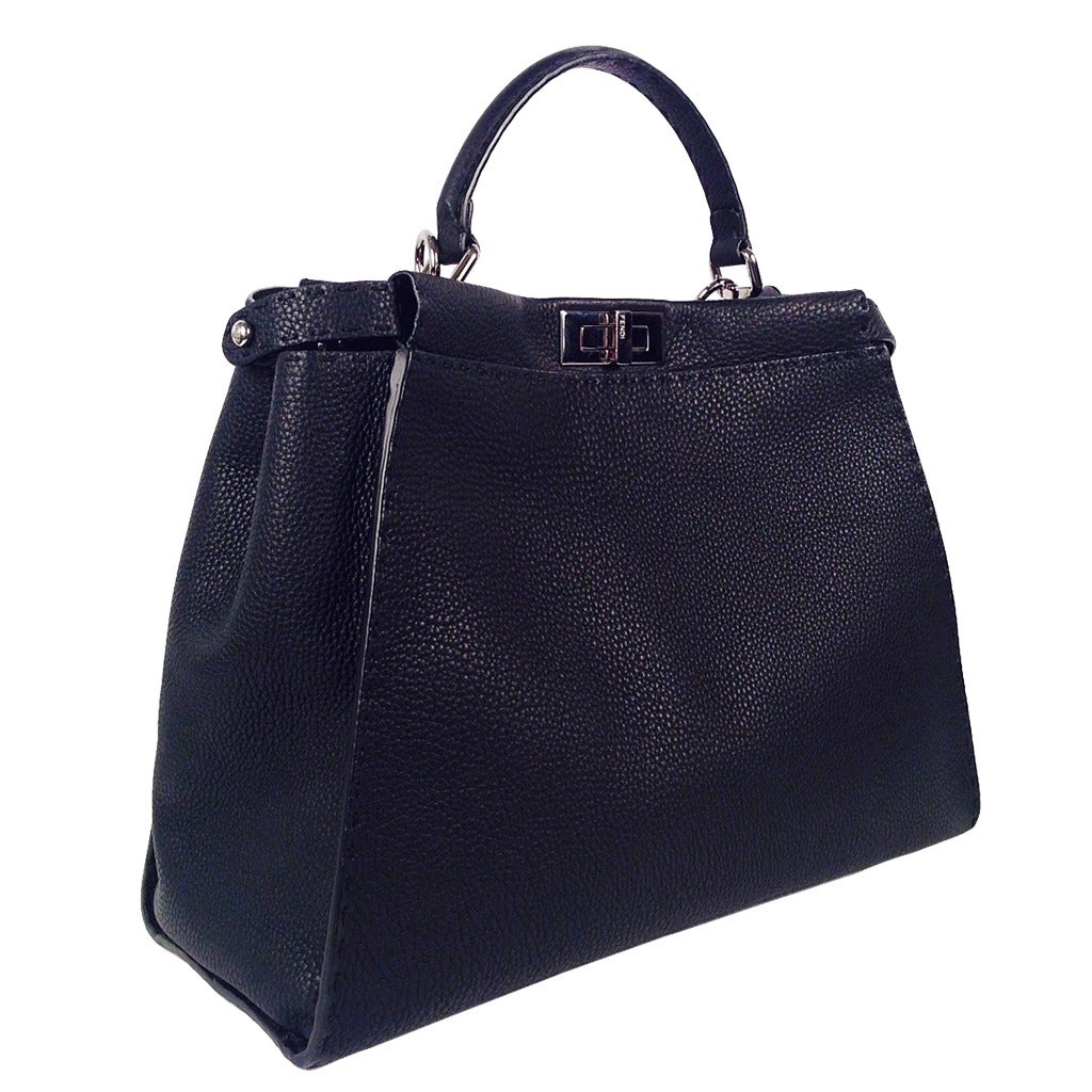 Brand New Fendi Black Selleria Grained Leather "Peekaboo" Bag For Sale