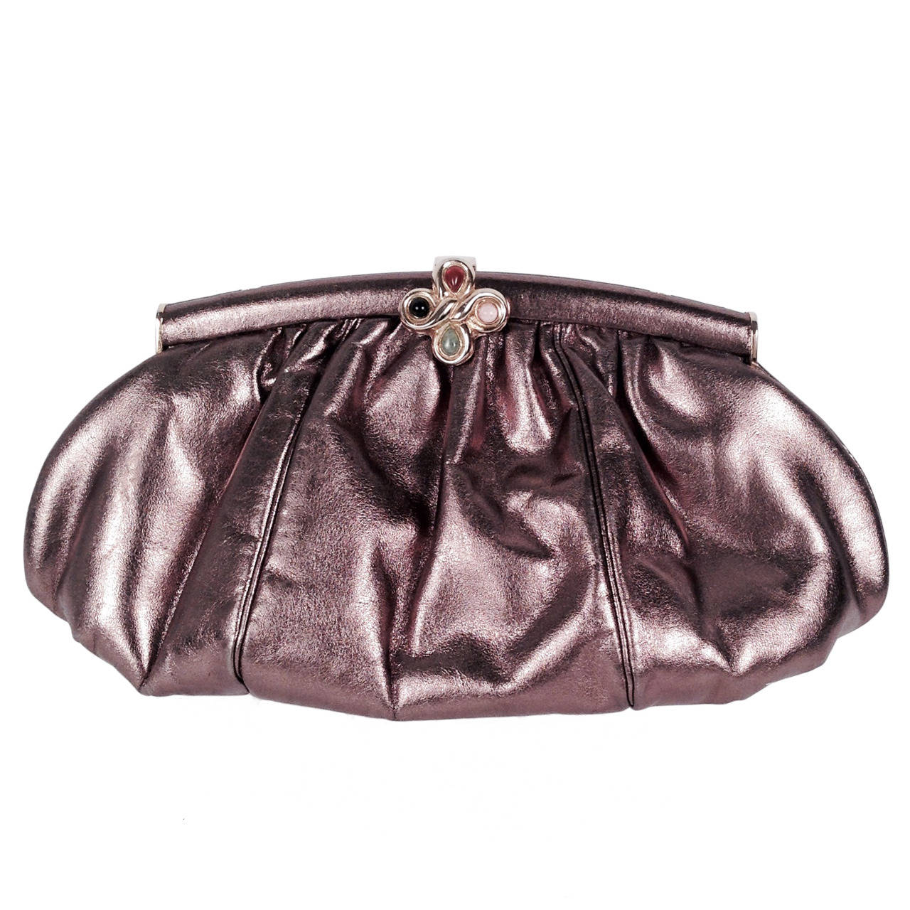 Vintage Judith Leiber Metallic Leather Evening Bag With Jeweled Clasp