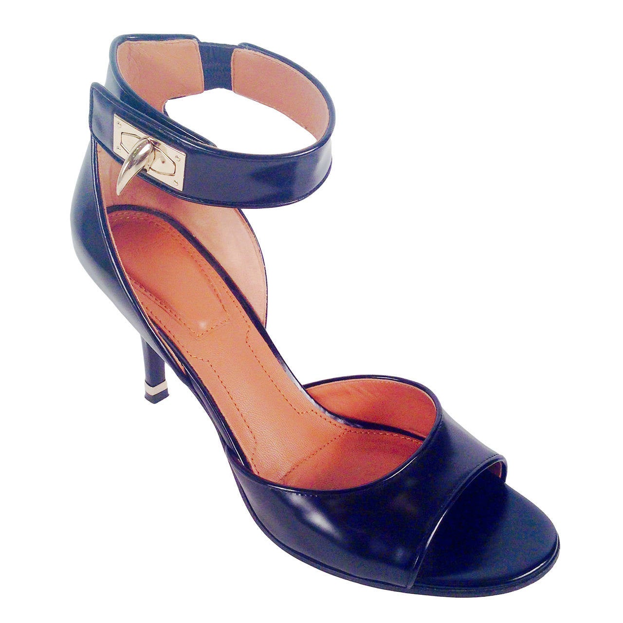 Givenchy Black Polished Calfskin PeepToe Heels With Ankle Straps