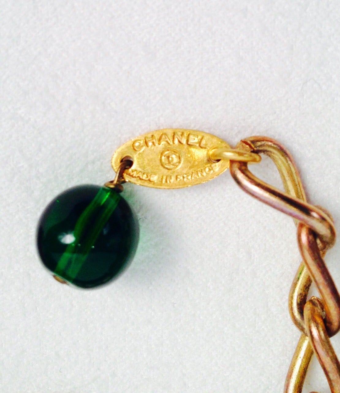 Chanel Gripoix Green Glass Bead Seven Strand Torsade For Sale 1