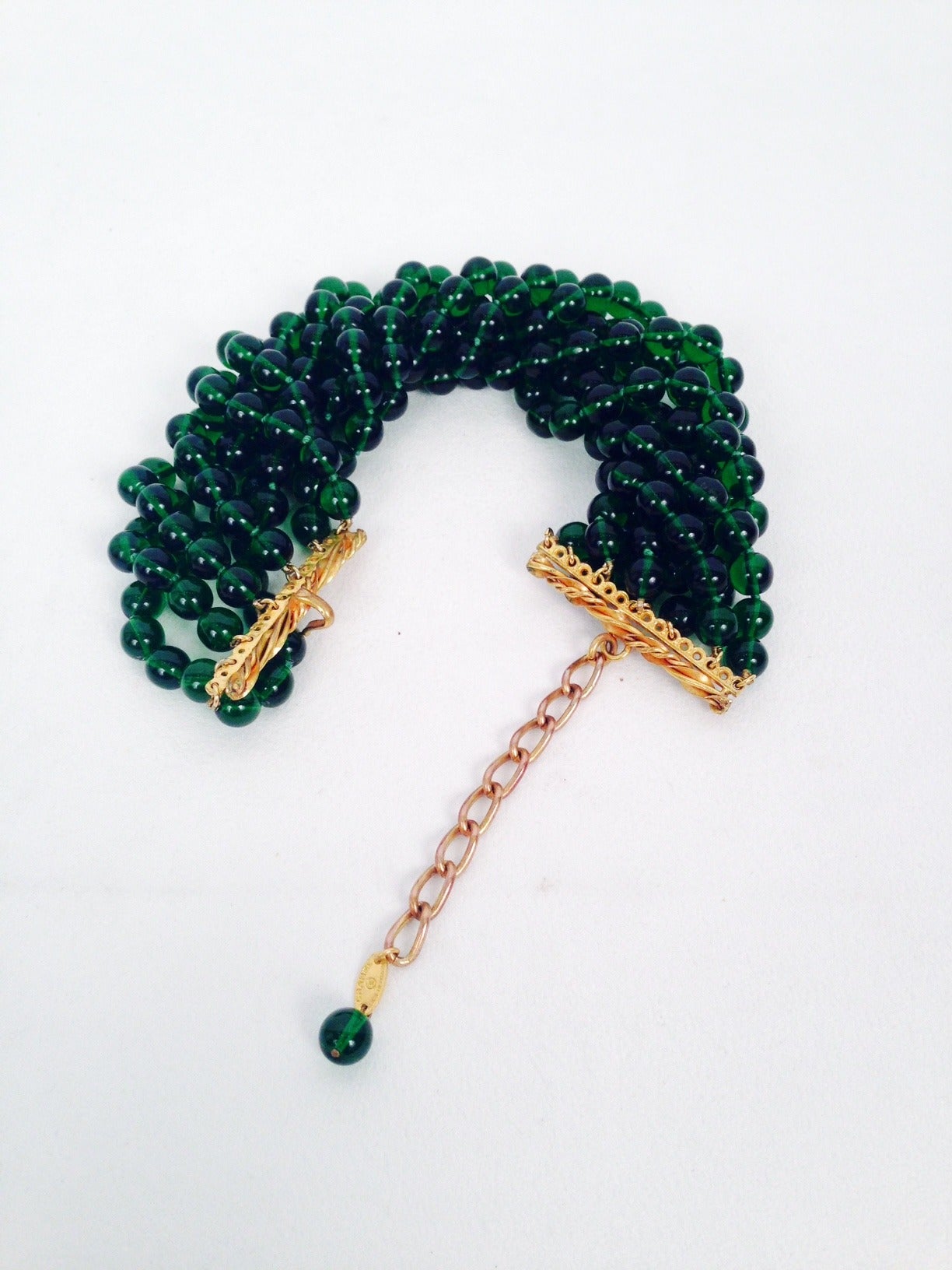 Women's Chanel Gripoix Green Glass Bead Seven Strand Torsade For Sale